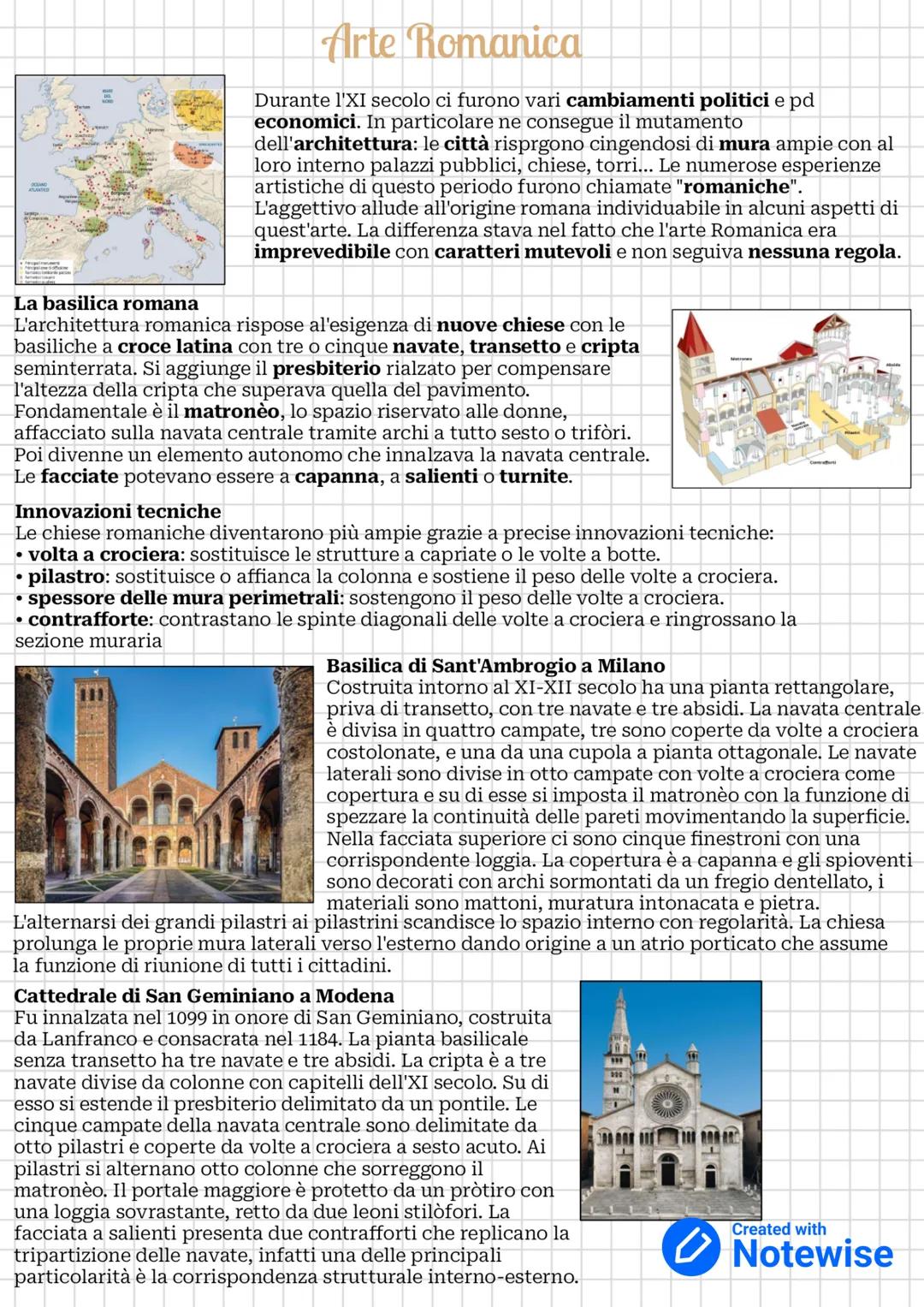 La basilica romana
Arte Romanica
Durante l'XI secolo ci furono vari cambiamenti politici e pd
economici. In particolare ne consegue il mutam