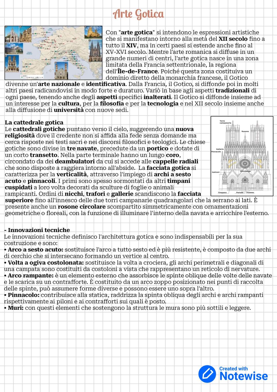 # Arte Gotica
Con "arte gotica" si intendono le espressioni artistiche
che si manifestano intorno alla metà del XII secolo fino a
tutto il