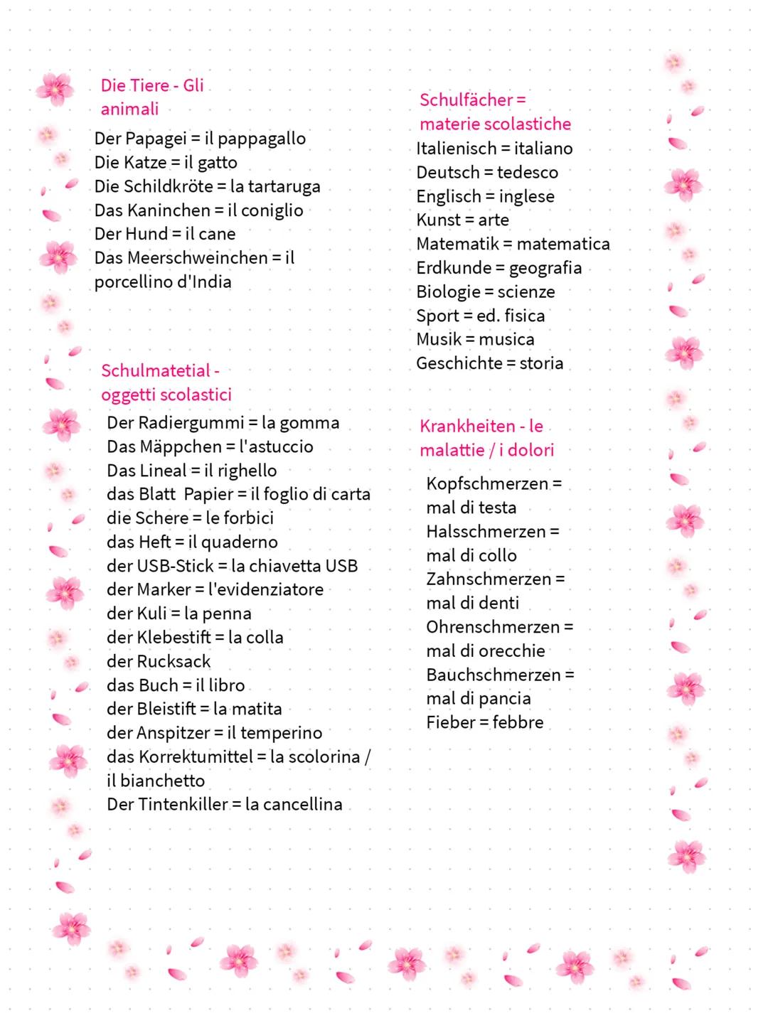 VOCABOLARIO DI
TEDESCO DI BASE # VOCABOLARIO DI TEDESCO DI BASE
I colori:
- Rosa = rosa
- Gelb =giallo
- Orange =arancione
- Grรผn-verde
- G