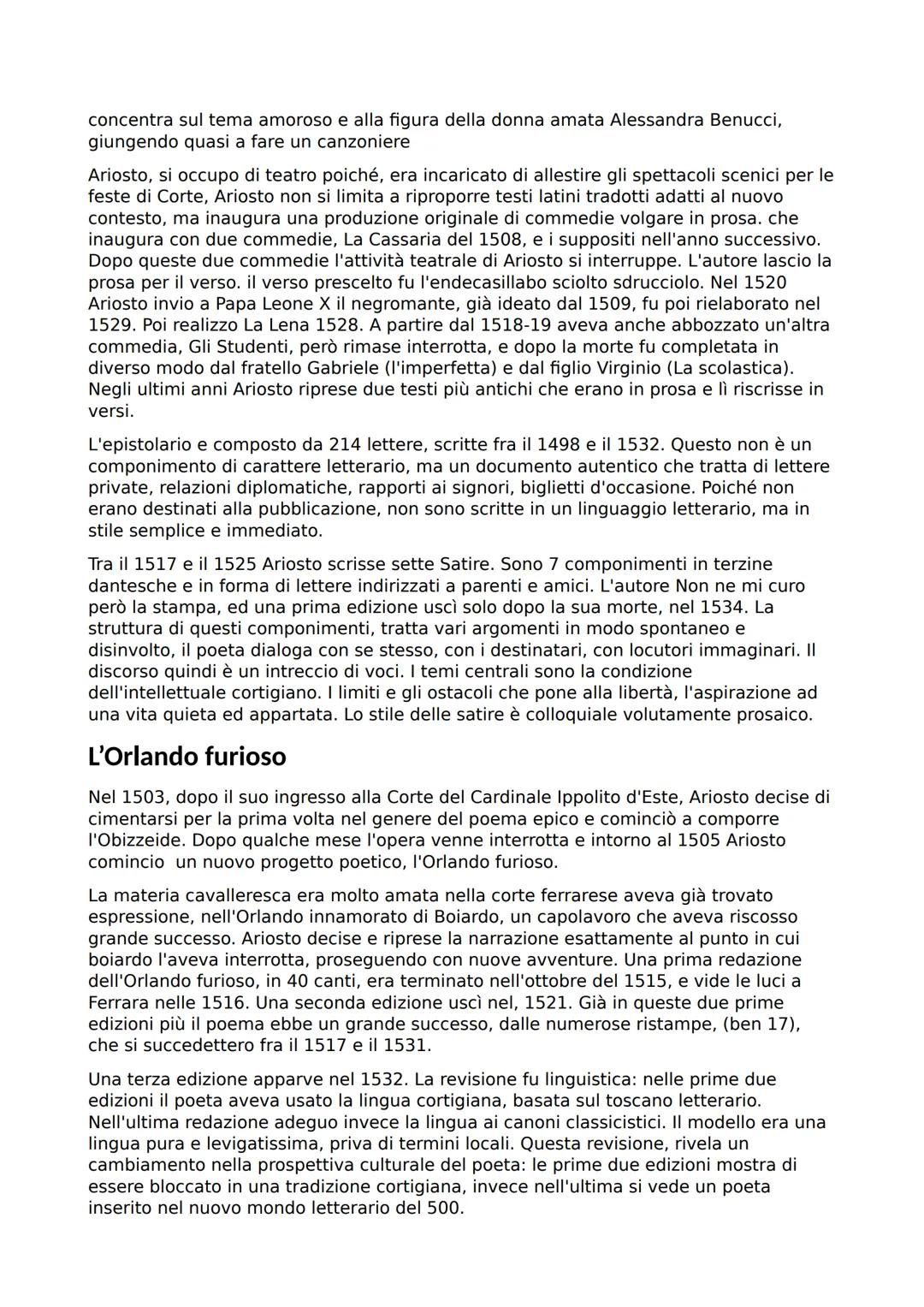 Ludovico Ariosto
La vita
Lodovico Ariosto nacque a Reggio Emilia l'8 settembre 1474, primo di 10 figli. La sua
famiglia era di nobili origin