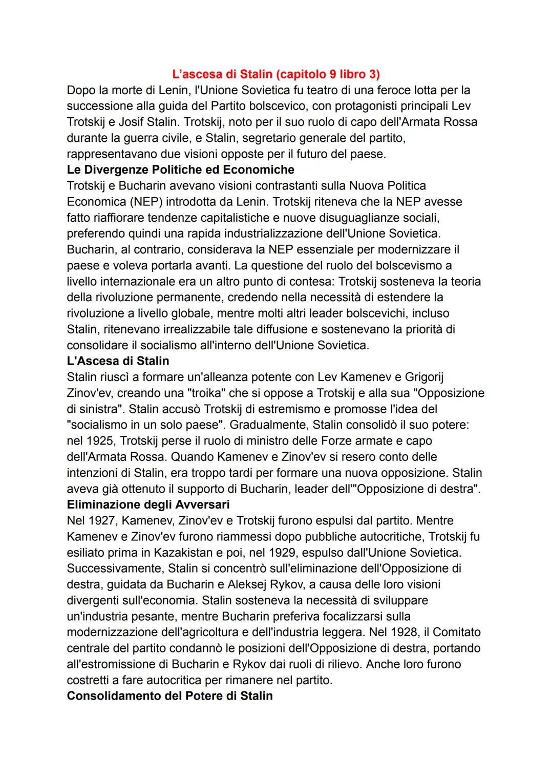 # L'ascesa di Stalin (capitolo 9 libro 3)
Dopo la morte di Lenin, l'Unione Sovietica fu teatro di una feroce lotta per la
successione alla
