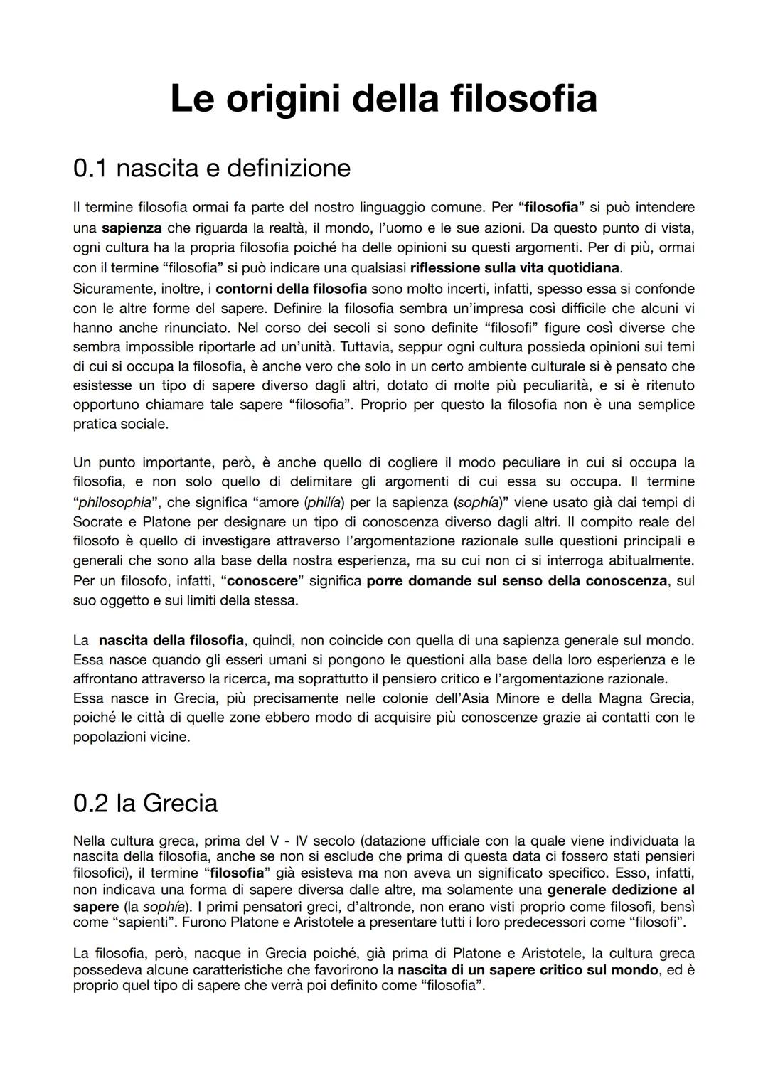 Le origini della filosofia
0.1 nascita e definizione
Il termine filosofia ormai fa parte del nostro linguaggio comune. Per "filosofia” si pu