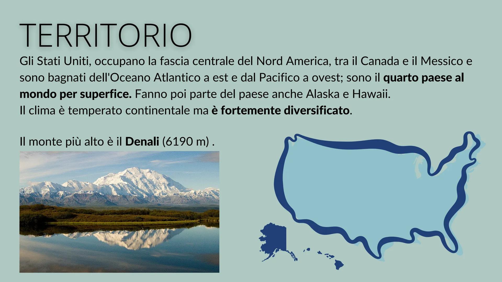 # STATI UNITI
D'AMERICA
United States # TERRITORIO
Gli Stati Uniti, occupano la fascia centrale del Nord America, tra il Canada e il Mess