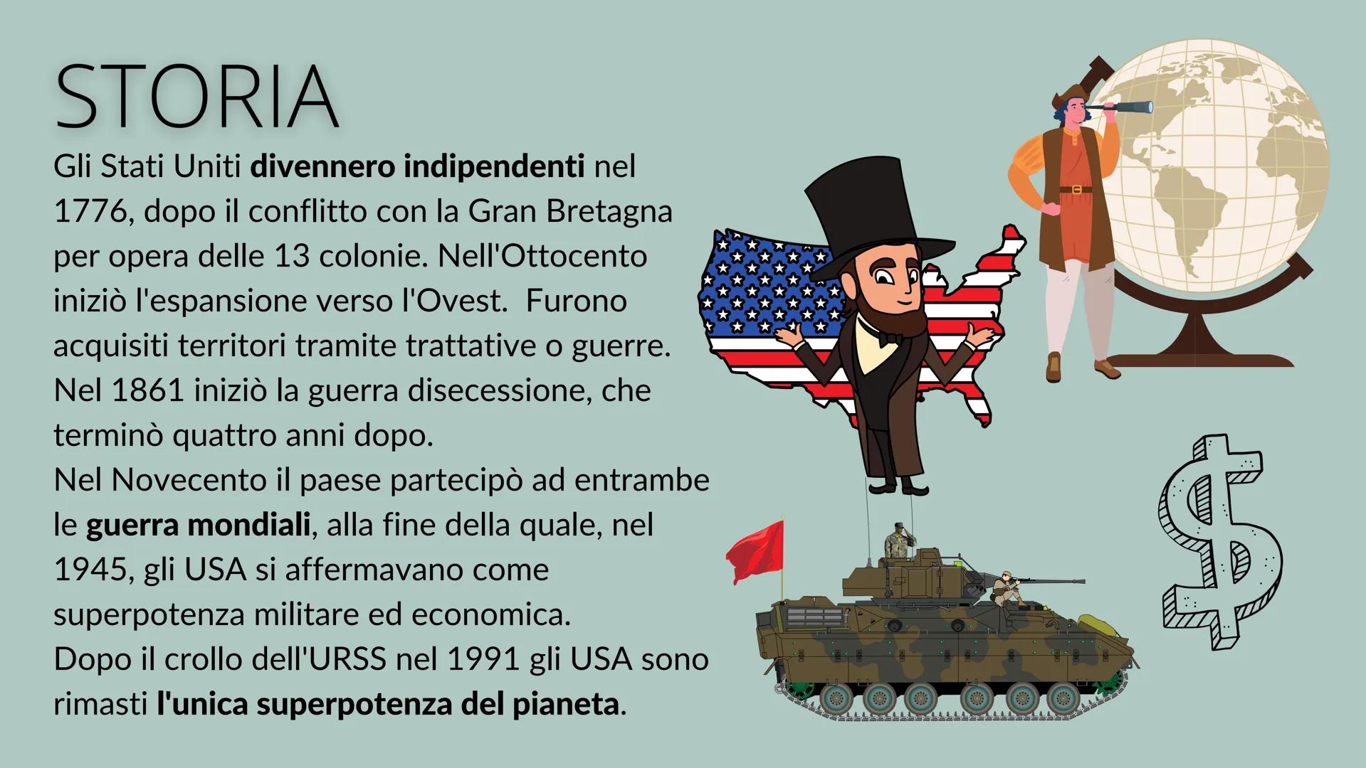 # STATI UNITI
D'AMERICA
United States # TERRITORIO
Gli Stati Uniti, occupano la fascia centrale del Nord America, tra il Canada e il Mess