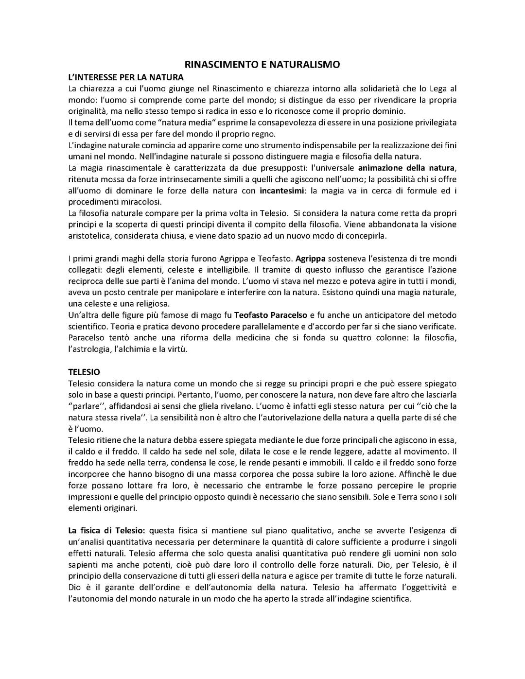 Naturalismo, Telesio, Bruno