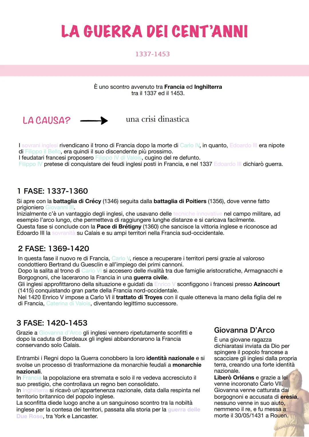 # LA GUERRA DEI CENT'ANNI
1337-1453
È uno scontro avvenuto tra Francia ed Inghilterra
tra il 1337 ed il 1453.
LA CAUSA? una crisi dinasti