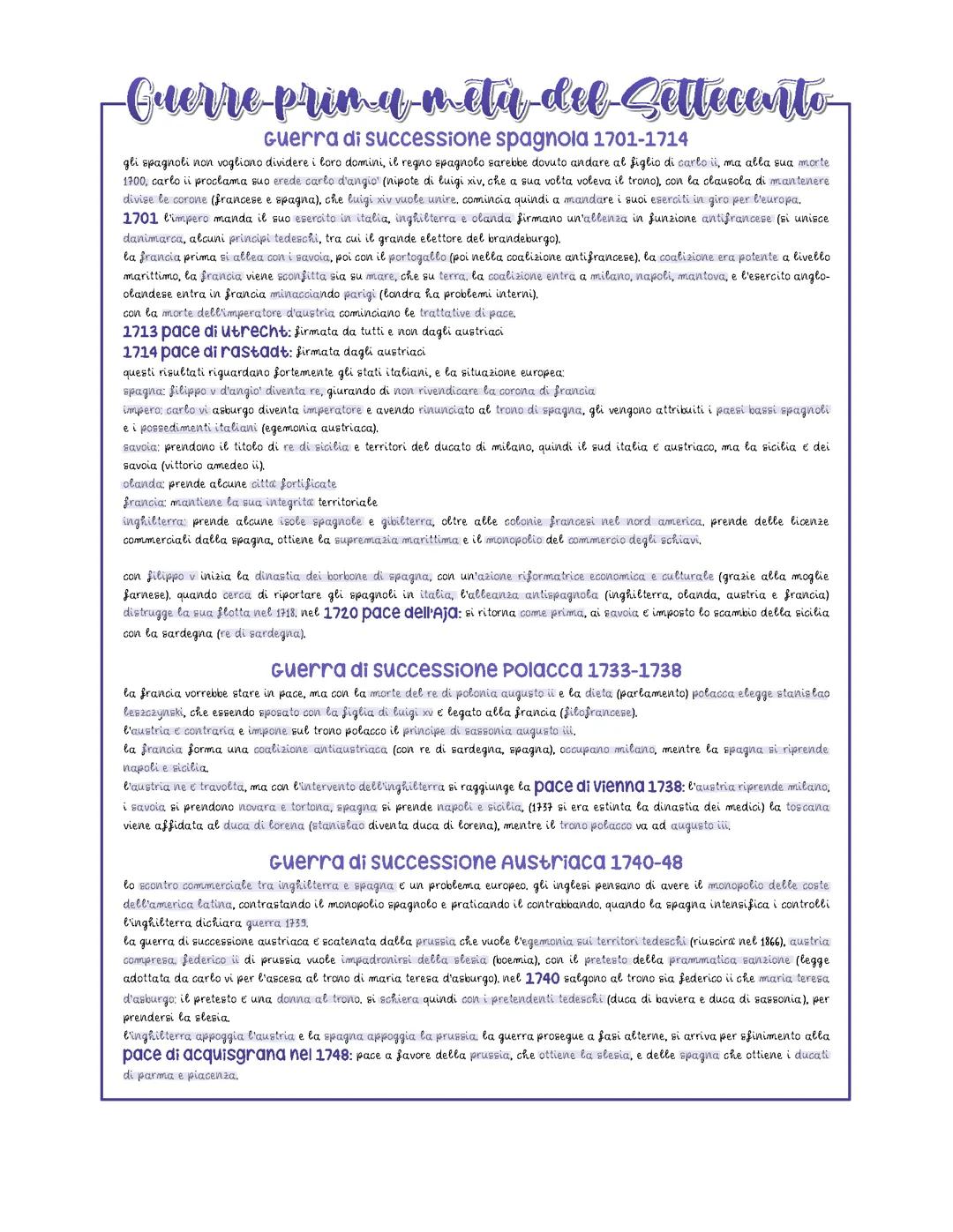 Guerre del Settecento: Guerre di Successione e Guerra dei Sette Anni