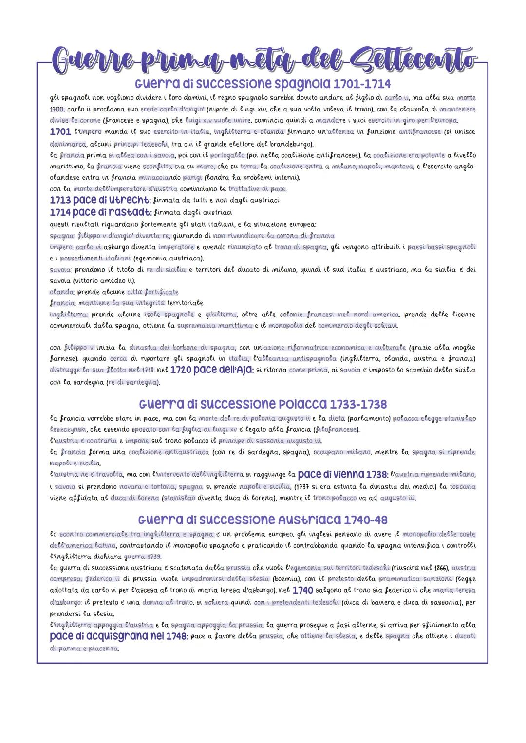 -Guerre-prima metร del Settecento
Guerra di successione spagnola 1701-1714
gli spagnoli non vogliono dividere i loro domini, il regno spagno