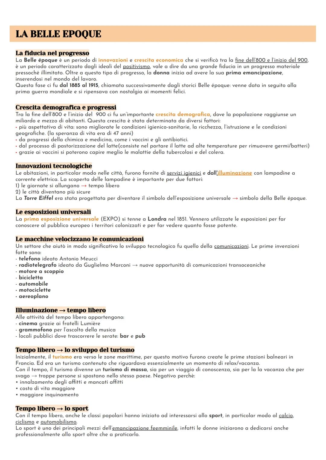 LA BELLE EPOQUE
La fiducia nel progresso
La Belle époque è un periodo di innovazioni e crescita economica che si verificò tra la fine dell'8