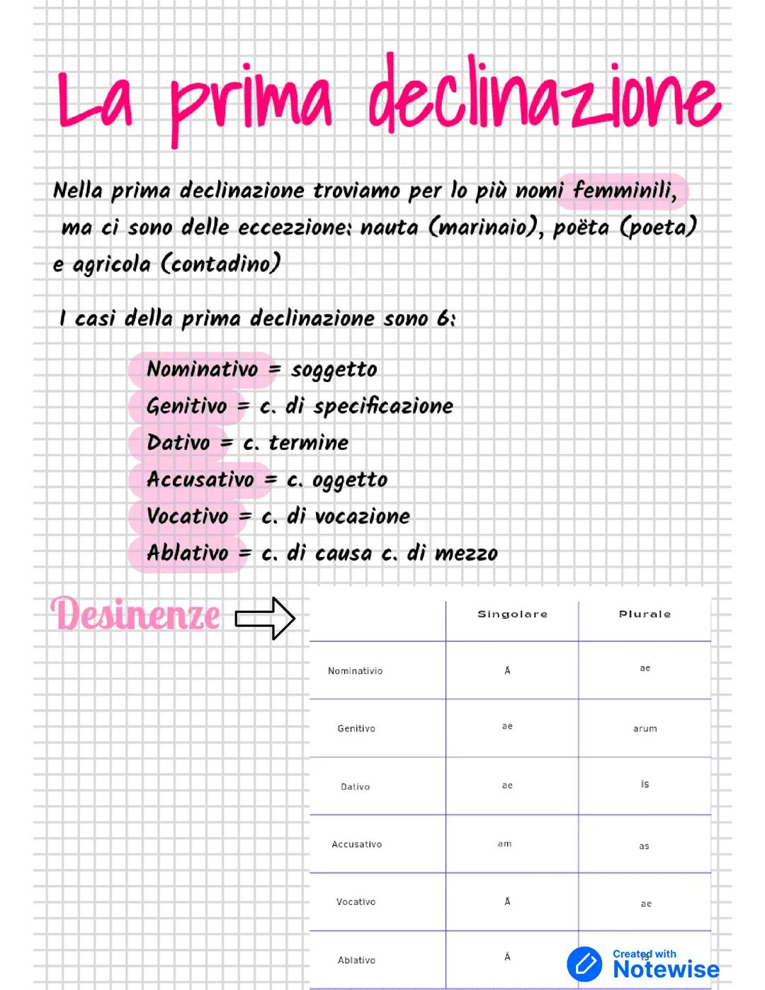 Prima declinazione, latino