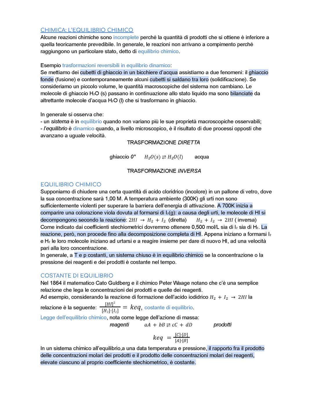 L'equilibrio chimico