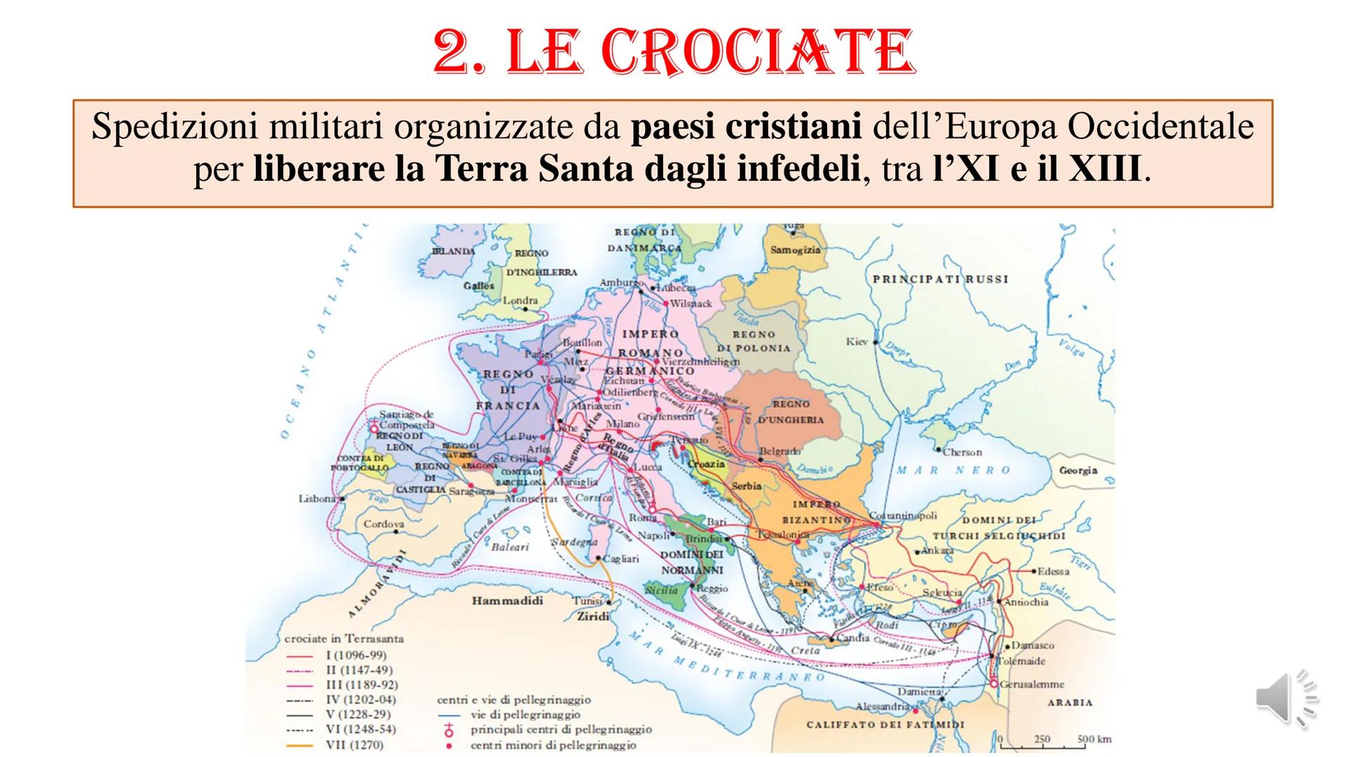 # LE CROCIATE DUE DIRETTRICI DI ESPANSIONE
1. OCCIDENTE
I regni
cristiani di Spagna
sottraggono ampi
territori ai Mori
(Reconquista)
2. OR