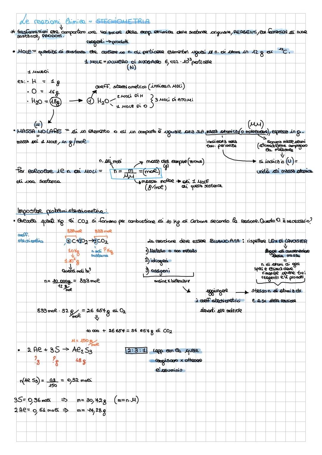 # Le reazioni Chimies ~ STECHIOMETRIA
* trasformetioni ere comportero ure variadore delle camp. enimise delle sostanze originale, REAGENTI,
