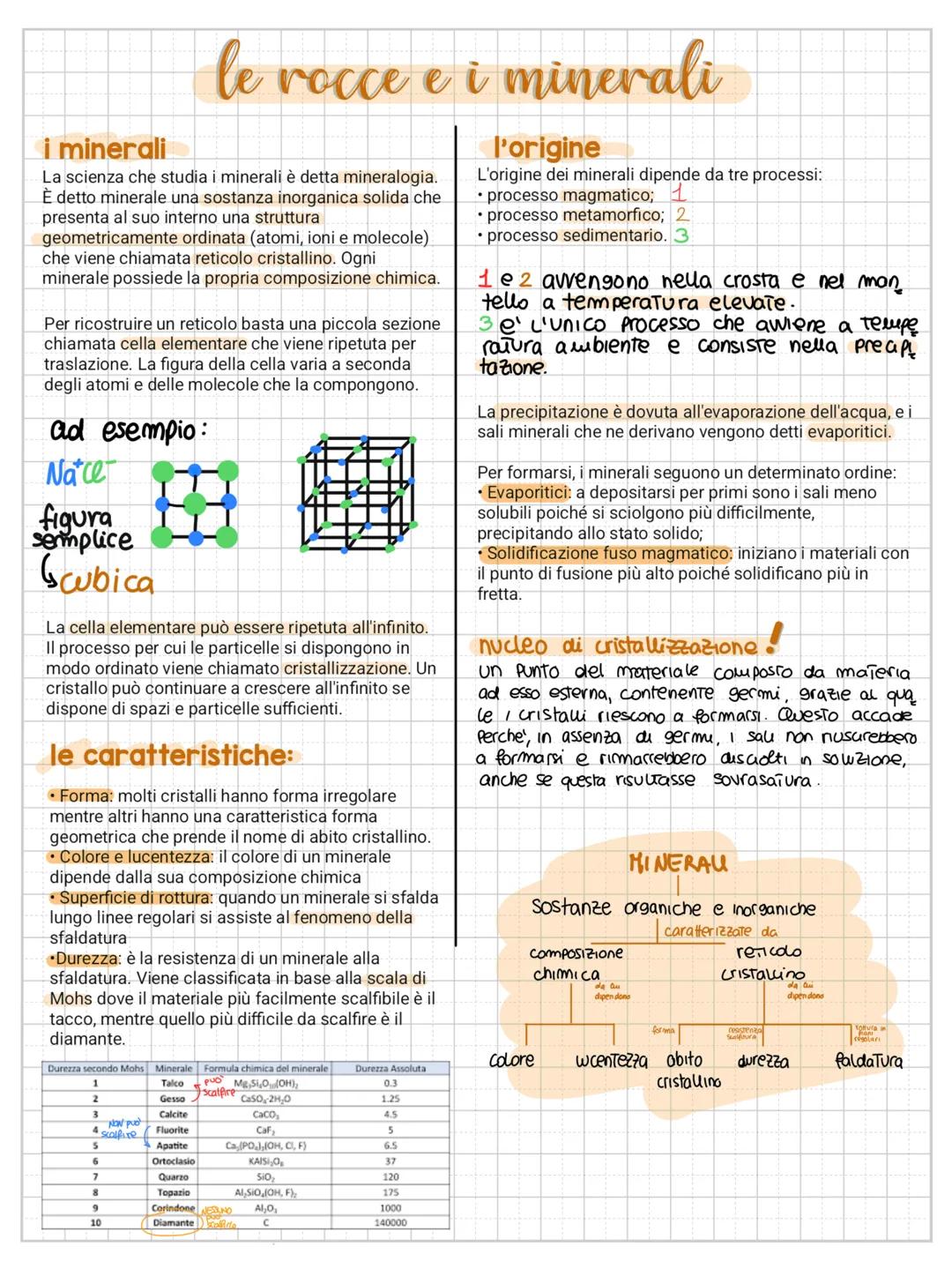 # i minerali
le rocce e i minerali
La scienza che studia i minerali è detta mineralogia.
È detto minerale una sostanza inorganica solida che