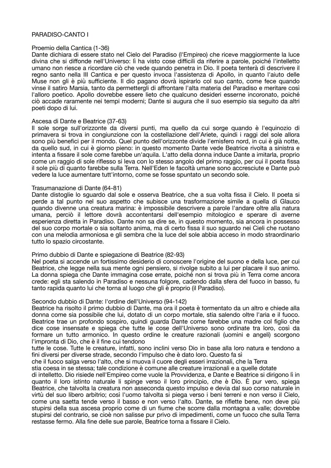 # PARADISO-CANTO I
Proemio della Cantica (1-36)
Dante dichiara di essere stato nel Cielo del Paradiso (l'Empireo) che riceve maggiormente l