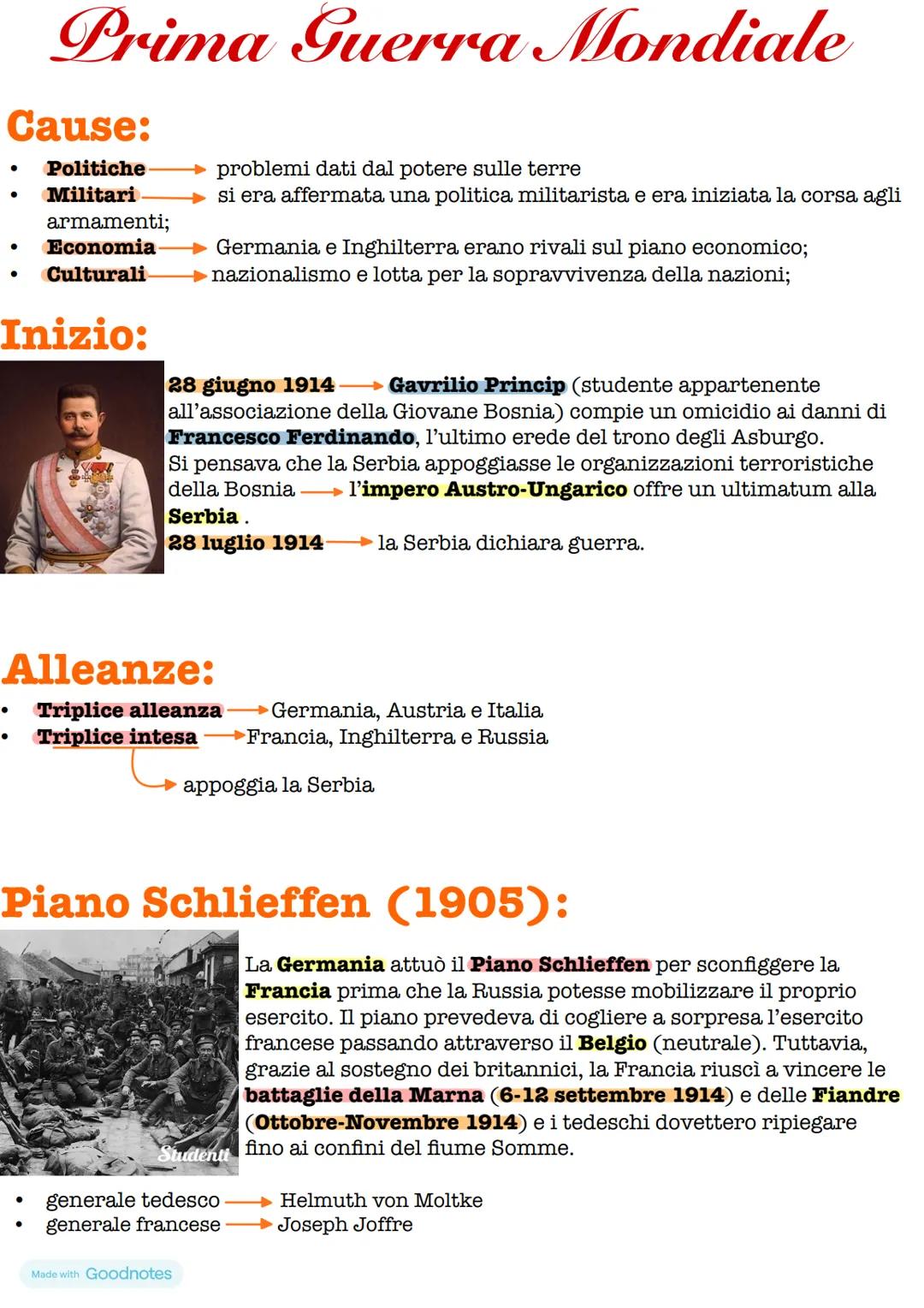 Prima Guerra Mondiale
Cause:
• Politiche → problemi dati dal potere sulle terre
•
Militari
armamenti;
Economia
. Culturali
Inizio:
si era af