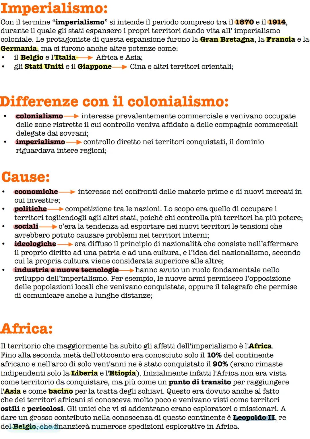 # Imperialismo:
Con il termine "imperialismo" si intende il periodo compreso tra il 1870 e il 1914,
durante il quale gli stati espansero i p