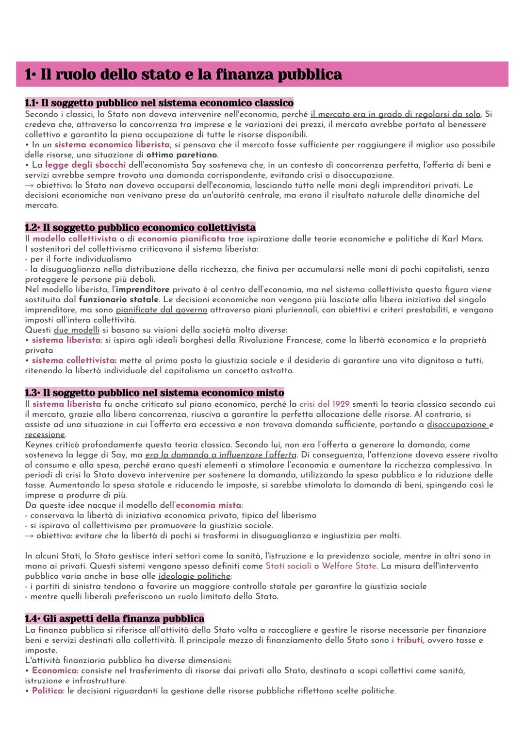 1. Il ruolo dello stato e la finanza pubblica
1.1. Il soggetto pubblico nel sistema economico classico
Secondo i classici, lo Stato non dove