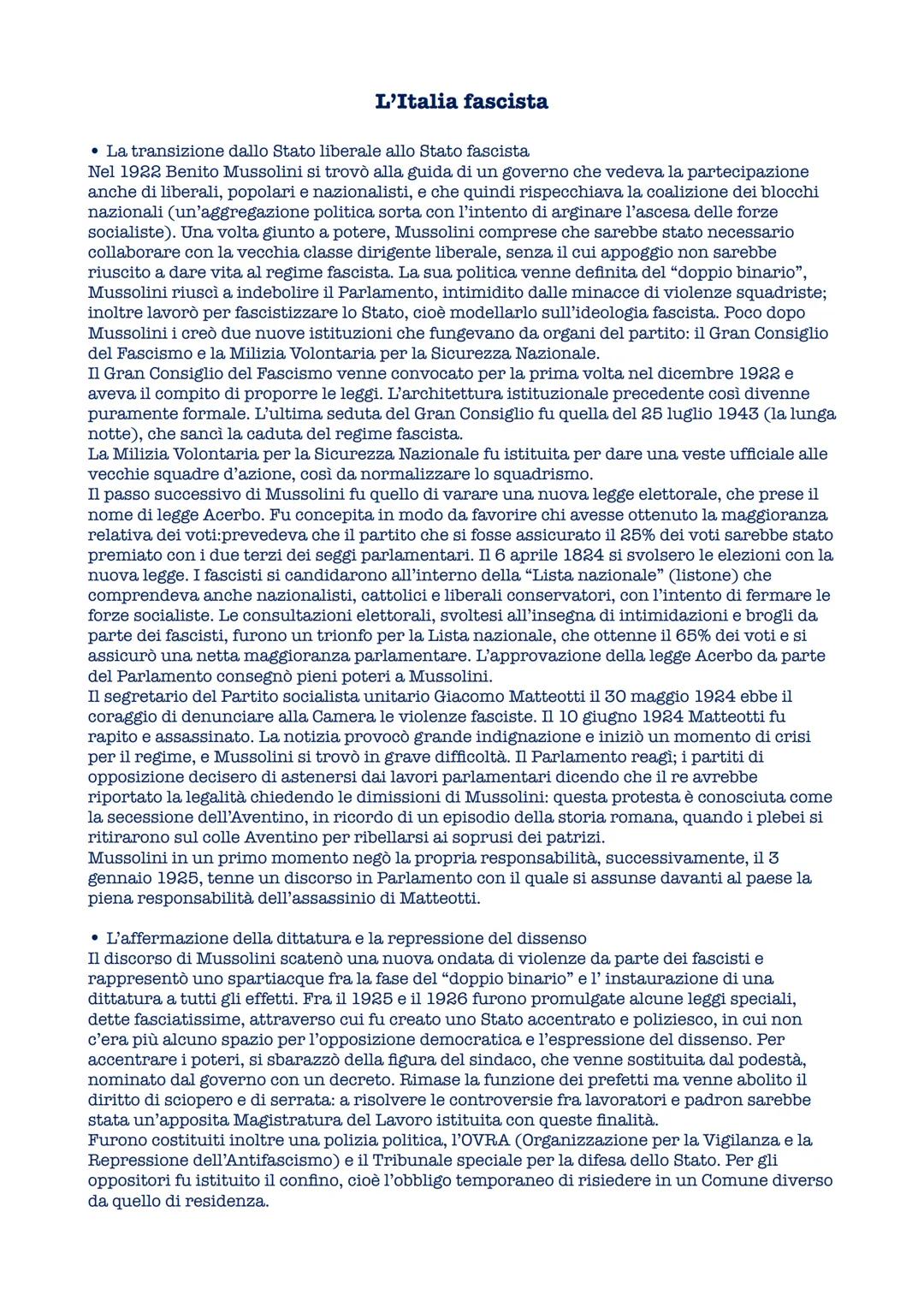 # L'Italia fascista
• La transizione dallo Stato liberale allo Stato fascista
Nel 1922 Benito Mussolini si trovò alla guida di un governo c