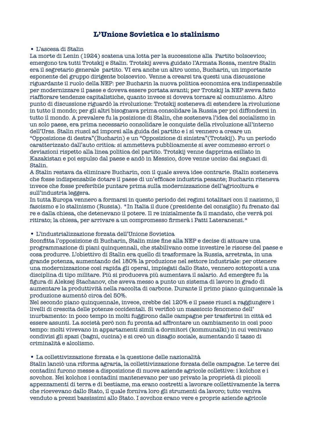 # L'Unione Sovietica e lo stalinismo
• L'ascesa di Stalin
La morte di Lenin (1924) scatena una lotta per la successione alla Partito bolsc