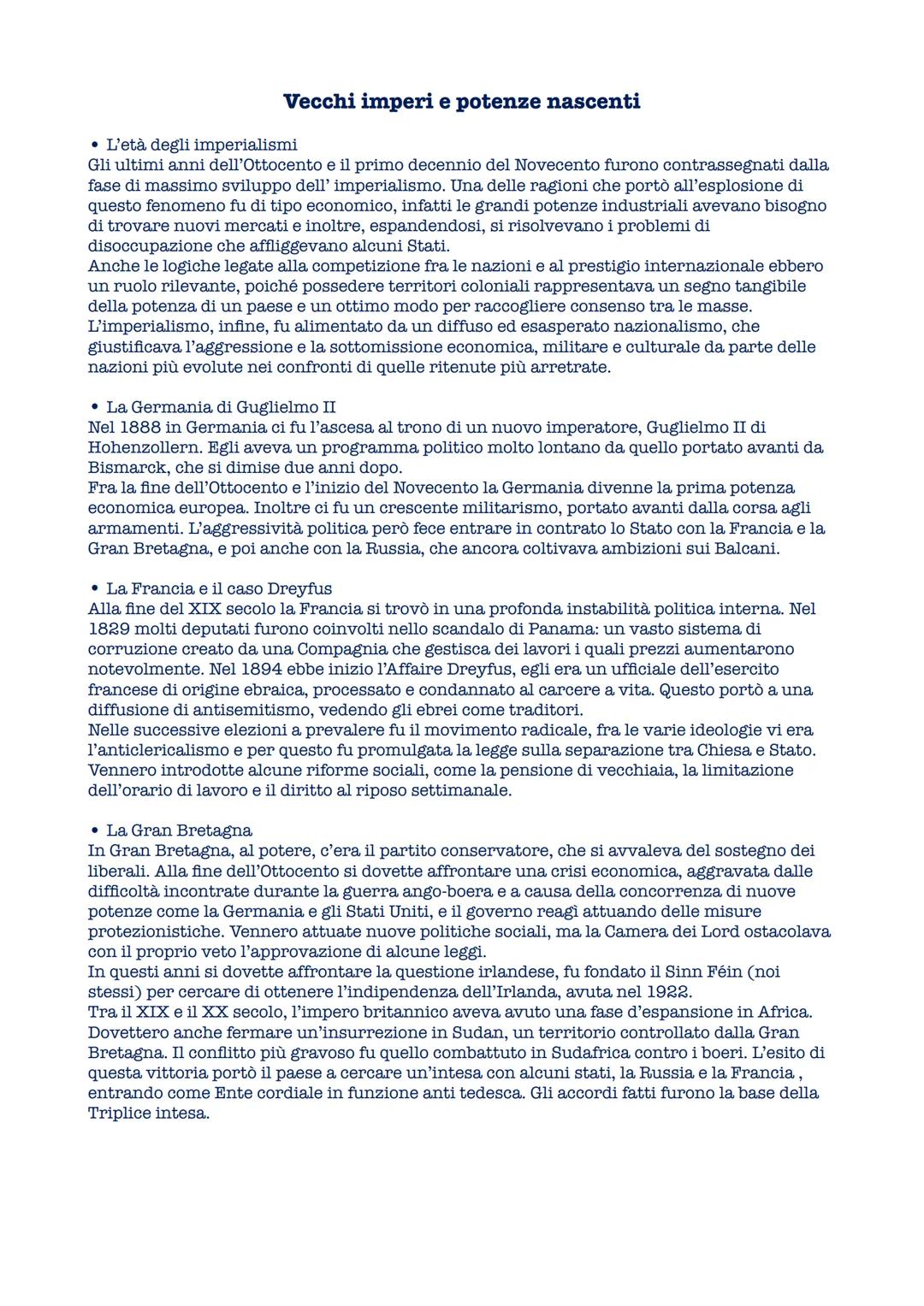 Vecchi imperi e potenze nascenti
โข L'etร degli imperialismi
Gli ultimi anni dell'Ottocento e il primo decennio del Novecento furono contrass