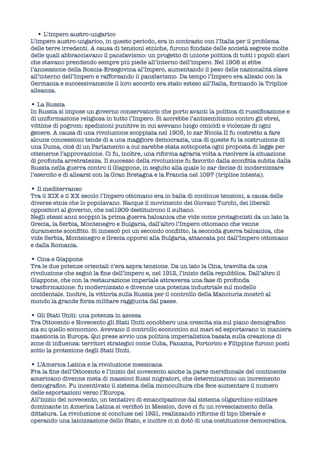 Vecchi imperi e potenze nascenti
โข L'etร degli imperialismi
Gli ultimi anni dell'Ottocento e il primo decennio del Novecento furono contrass
