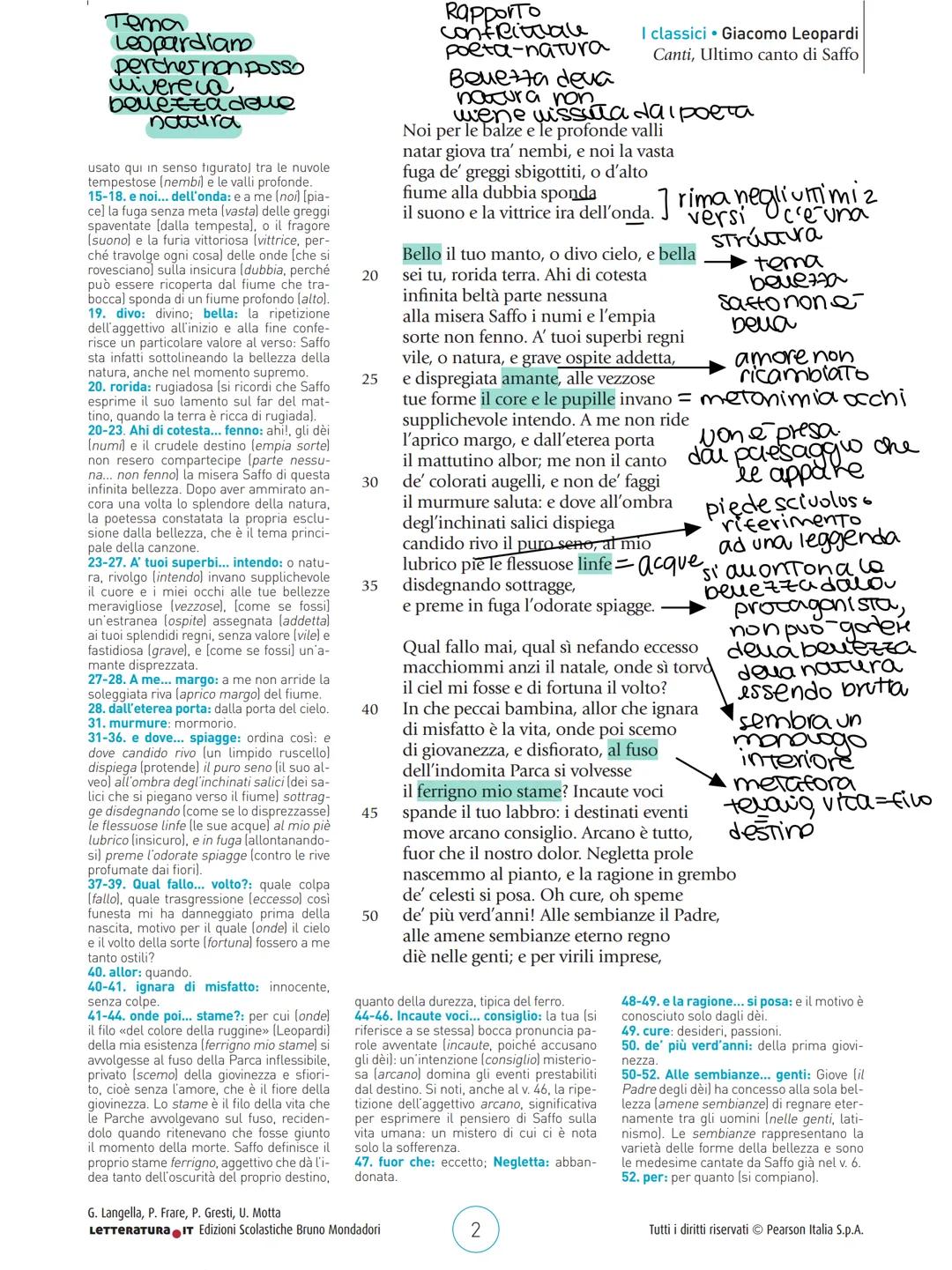 VOLUME 2
Il Neoclassicismo e il Romanticismo
Giacomo Leopardi
Ultimo canto di Saffo
Opera: canti, ix malfor
tione
po
Non viene
Sotolineato