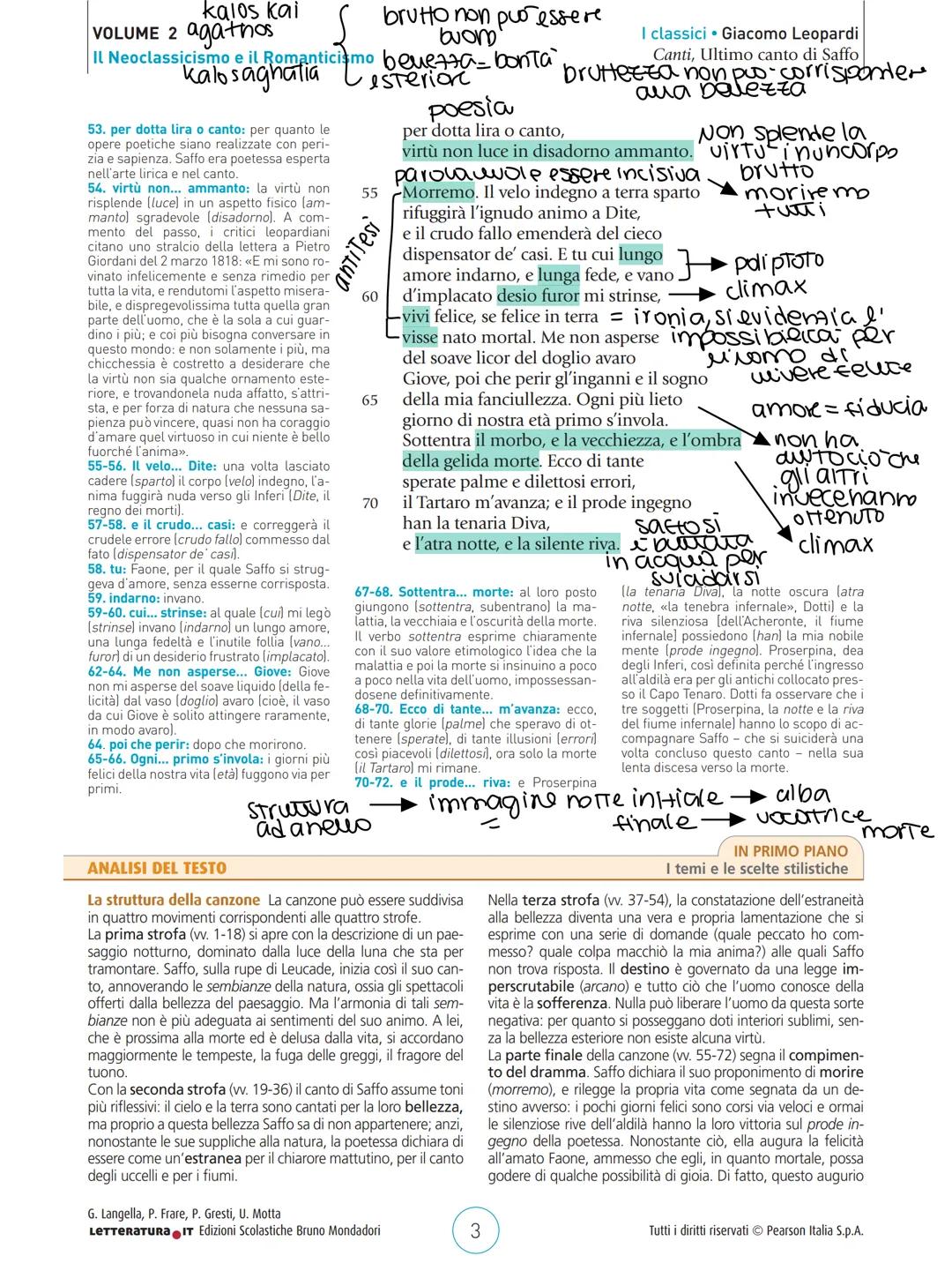 VOLUME 2
Il Neoclassicismo e il Romanticismo
Giacomo Leopardi
Ultimo canto di Saffo
Opera: canti, ix malfor
tione
po
Non viene
Sotolineato