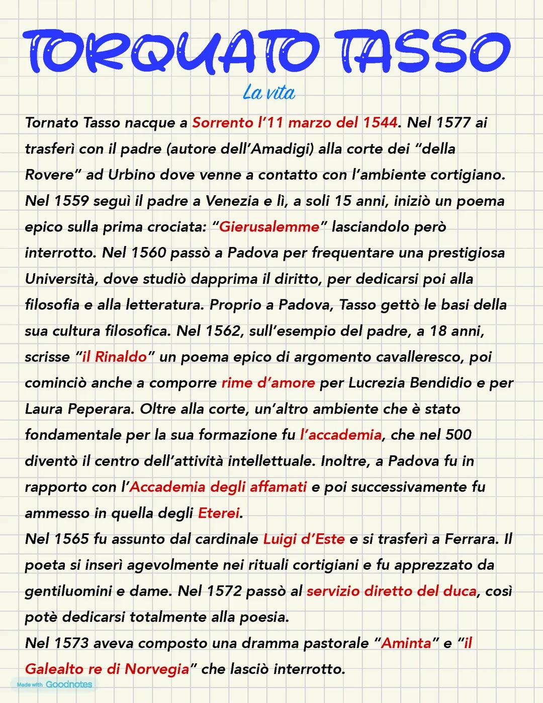 Torquato Tasso- la vita, le opere e la Gerusalemme Liberata