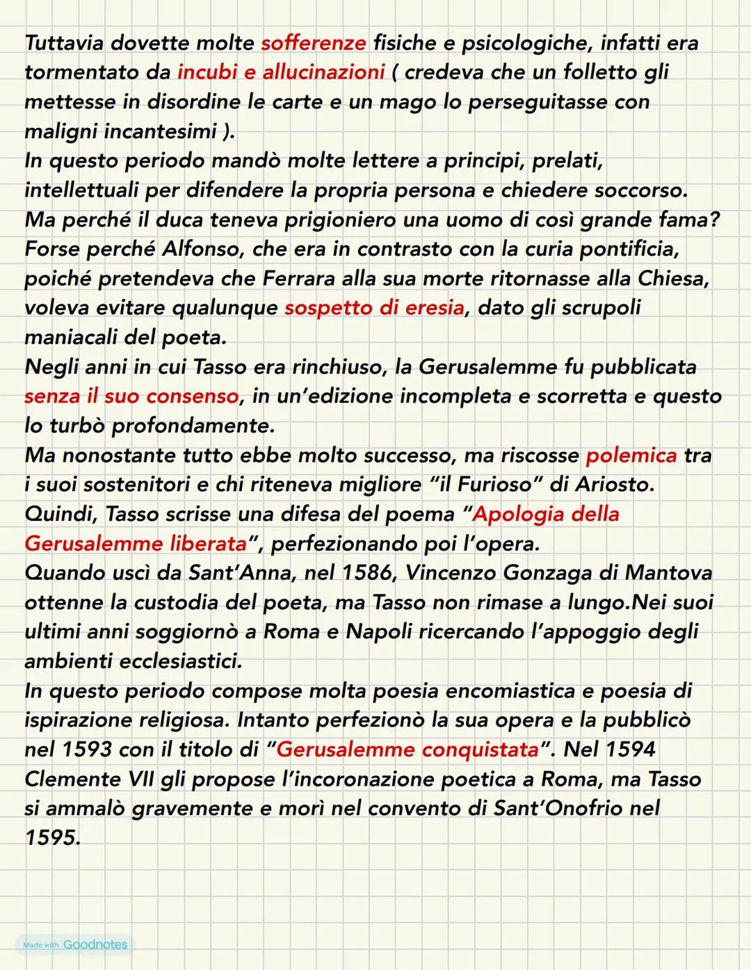 TORQUATO TASSO
La vita
Tornato Tasso nacque a Sorrento l'11 marzo del 1544. Nel 1577 ai
trasferรฌ con il padre (autore dell'Amadigi) alla cor