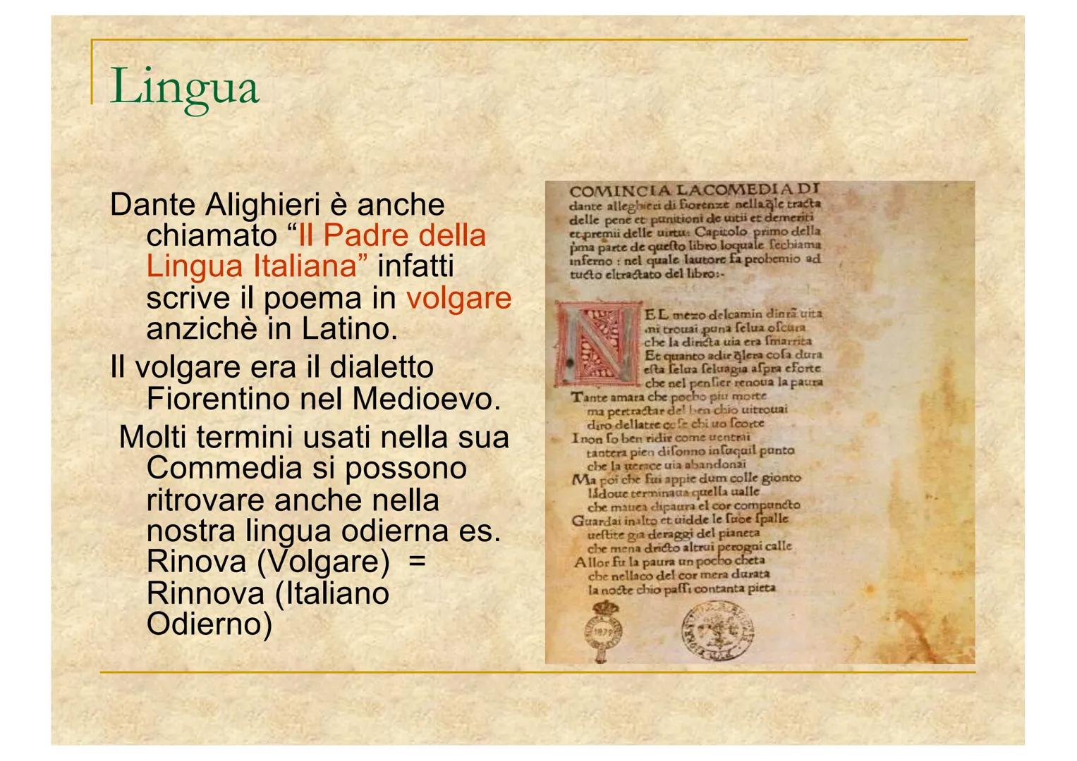 La Divina
Commedia
Di Dante Alighieri Struttura
La Divina Commedia è
- un poema allegorico e
didascalico
- scritta in 3 cantiche
(Inferno, P