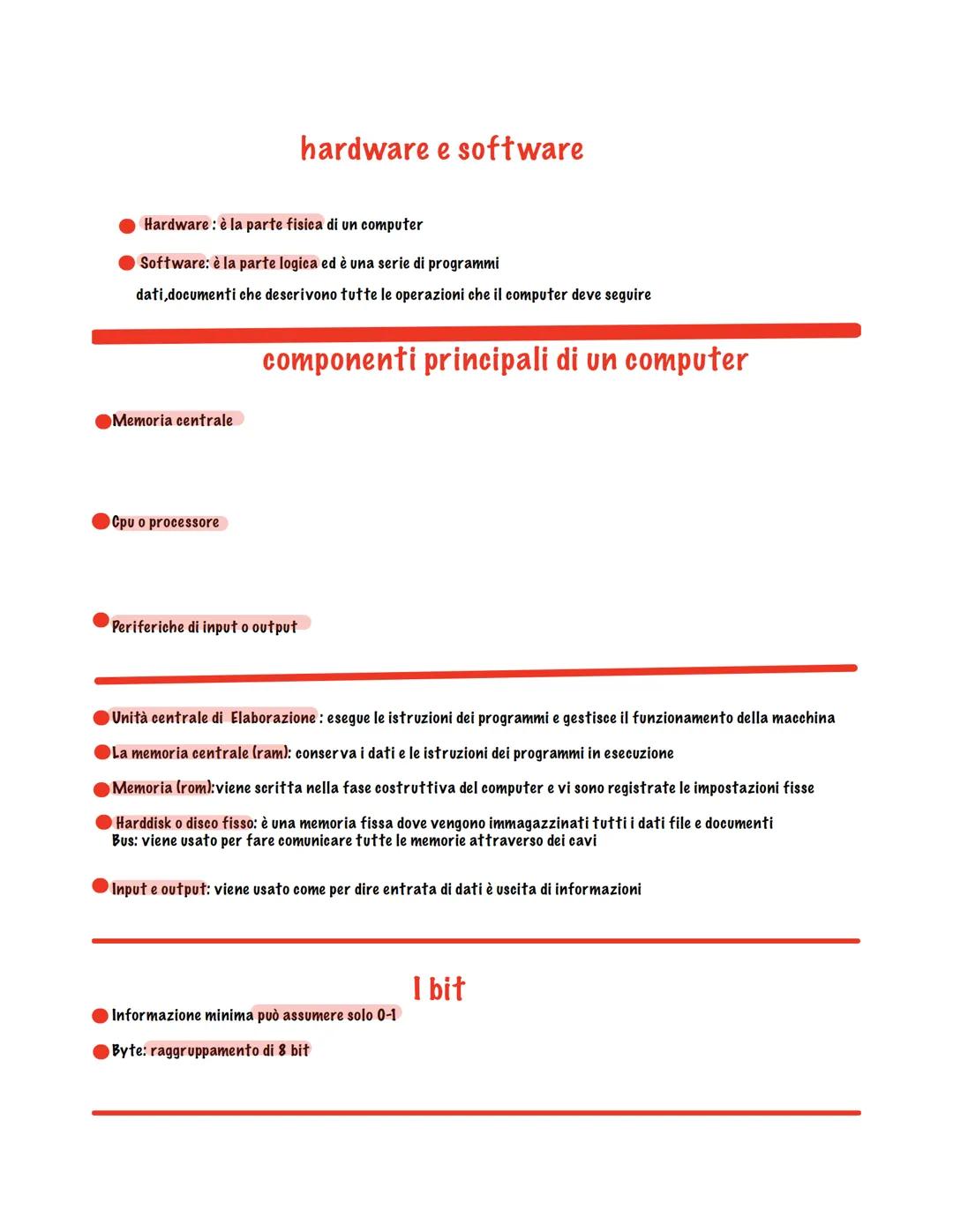 # hardware e software
- Hardware: รจ la parte fisica di un computer
- Software: รจ la parte logica ed รจ una serie di programmi
dati, document