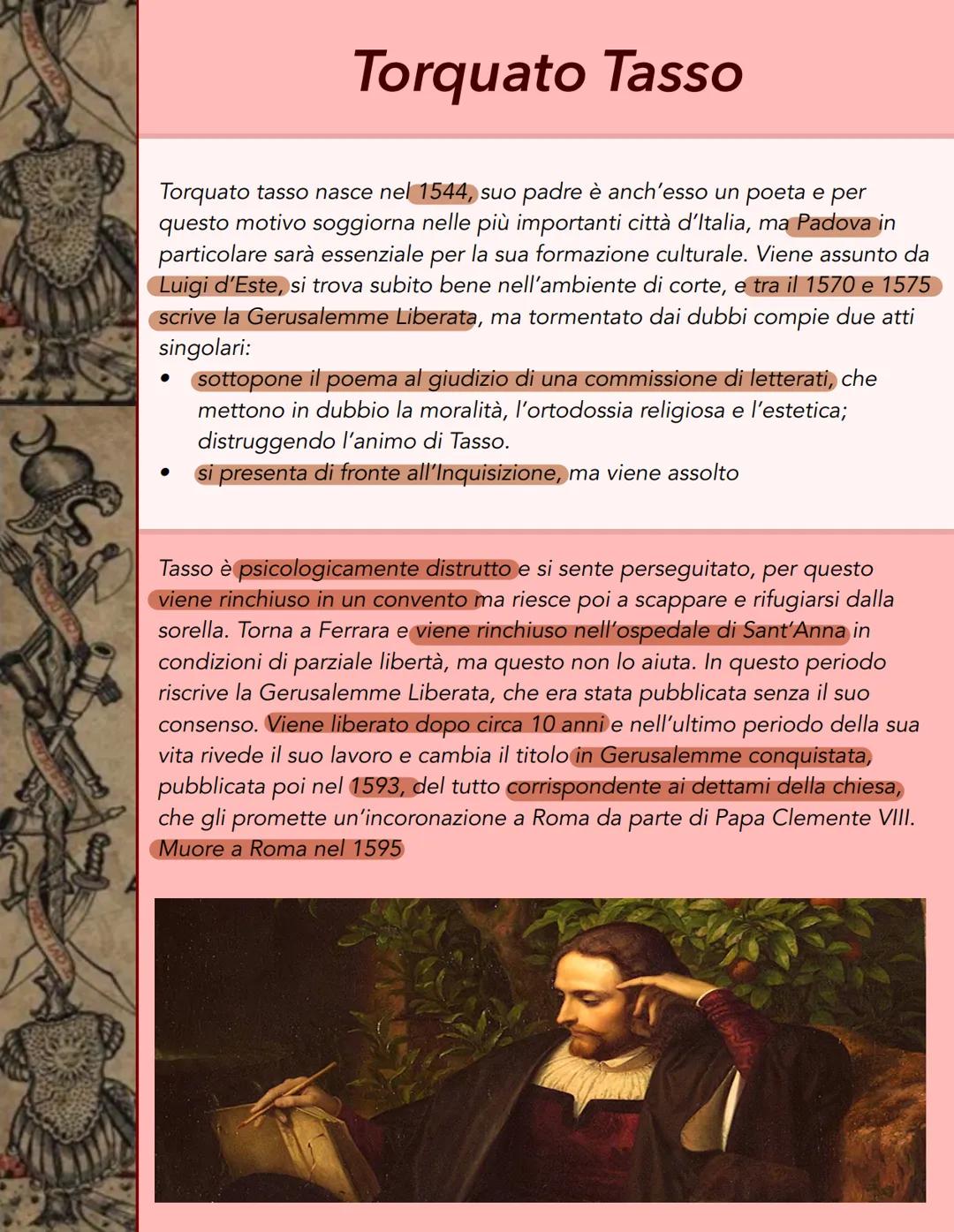 # Torquato Tasso
Torquato tasso nasce nel 1544, suo padre è anch'esso un poeta e per
questo motivo soggiorna nelle più importanti città d'I