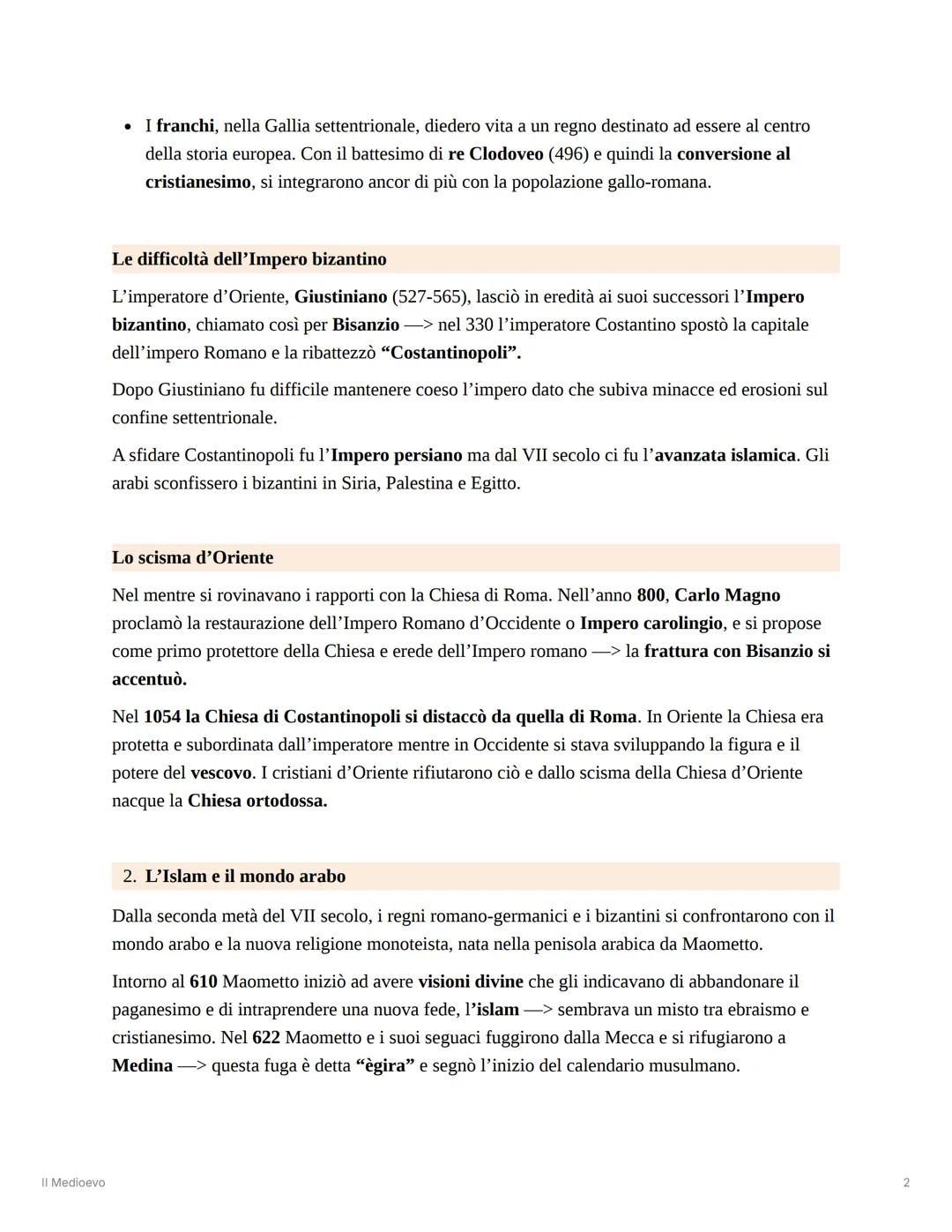 Il Medioevo
Il Medioevo
Il Medioevo inizia con la caduta dell'Impero Romano d'Occidente nel 476 d.C. e finisce con la
scoperta dell'America
