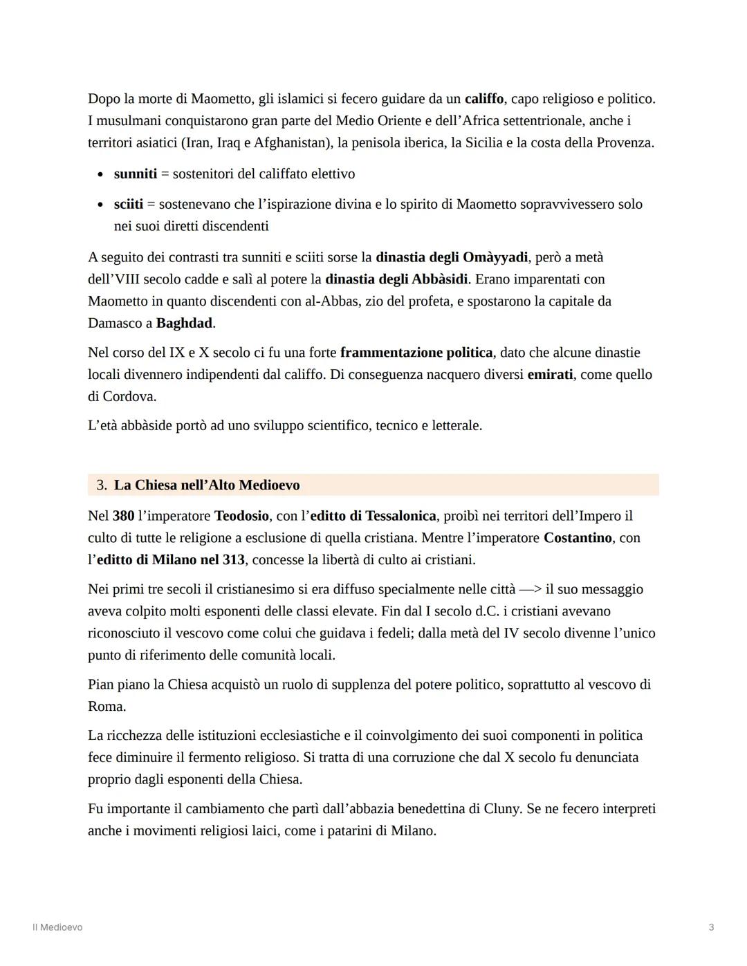 Il Medioevo
Il Medioevo
Il Medioevo inizia con la caduta dell'Impero Romano d'Occidente nel 476 d.C. e finisce con la
scoperta dell'America
