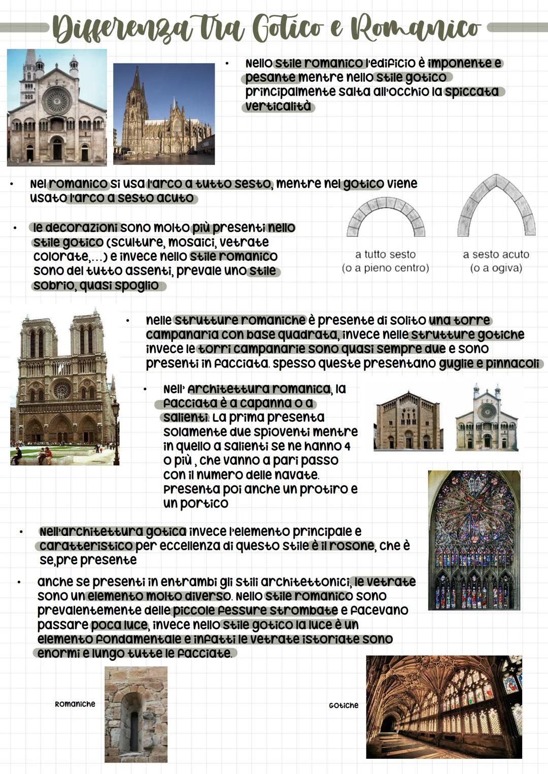 # Differenza tra Gotico e Romanico
- Nello stile romanico l'edificio è imponente e
pesante mentre nello stile gotico
principalmente salta a
