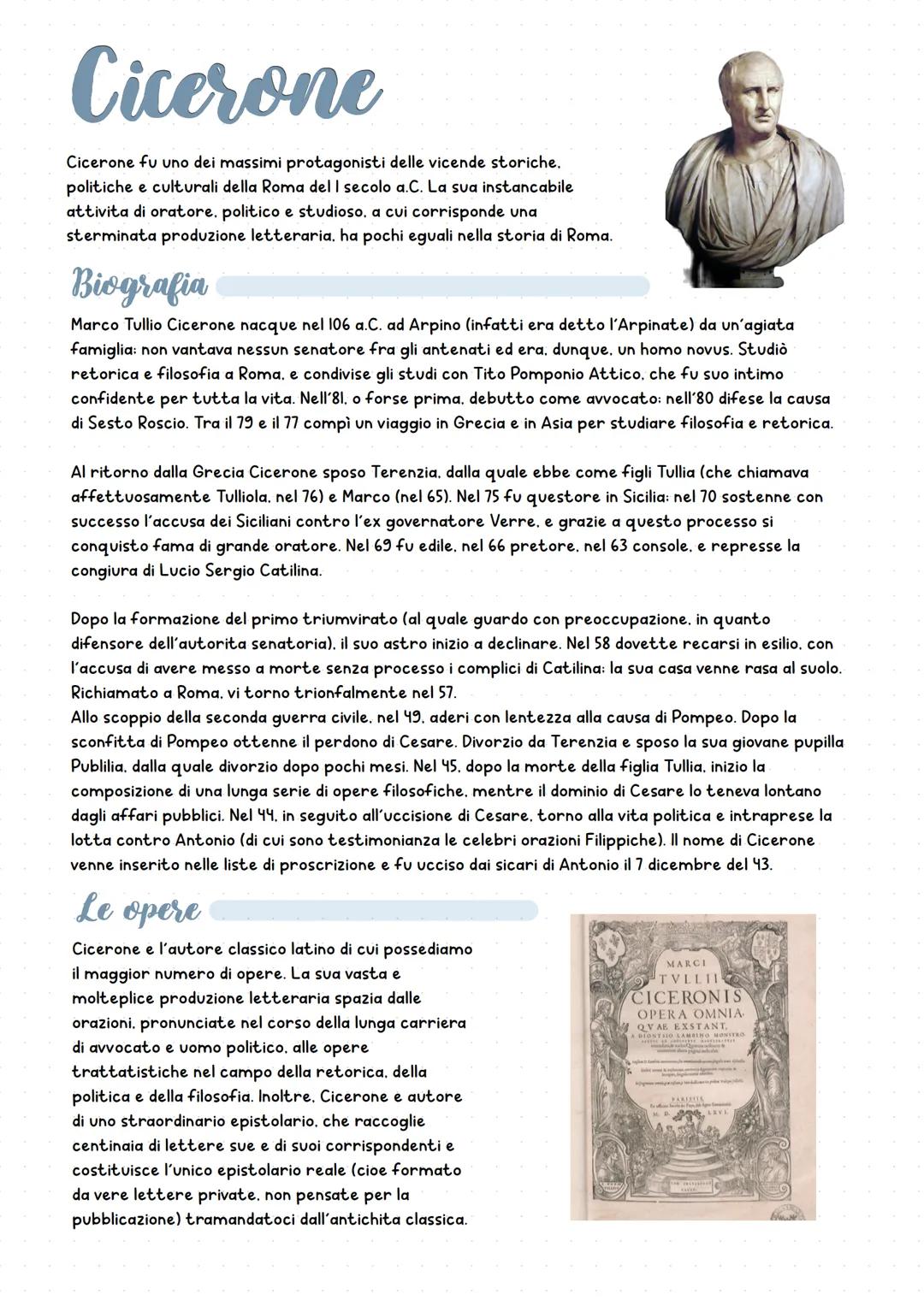 Cicerone
Cicerone fu uno dei massimi protagonisti delle vicende storiche,
politiche e culturali della Roma del I secolo a.C. La sua instanca