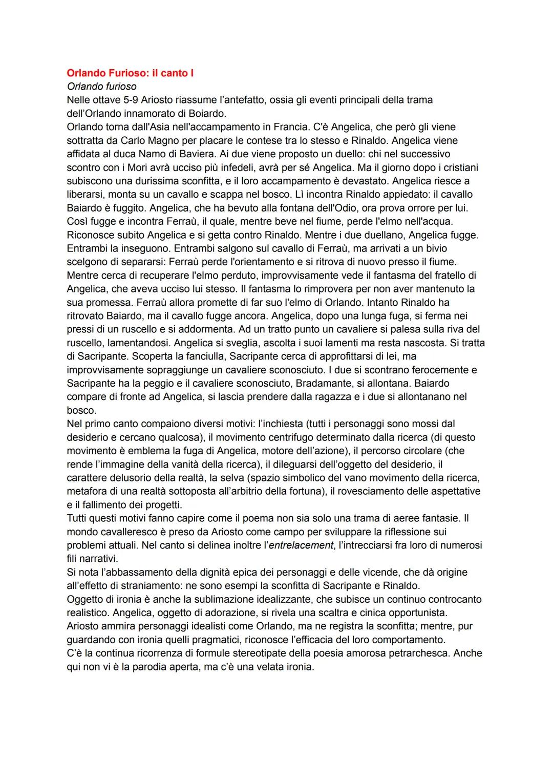 # Orlando Furioso: il canto I
Orlando furioso
Nelle ottave 5-9 Ariosto riassume l'antefatto, ossia gli eventi principali della trama
dell'Or