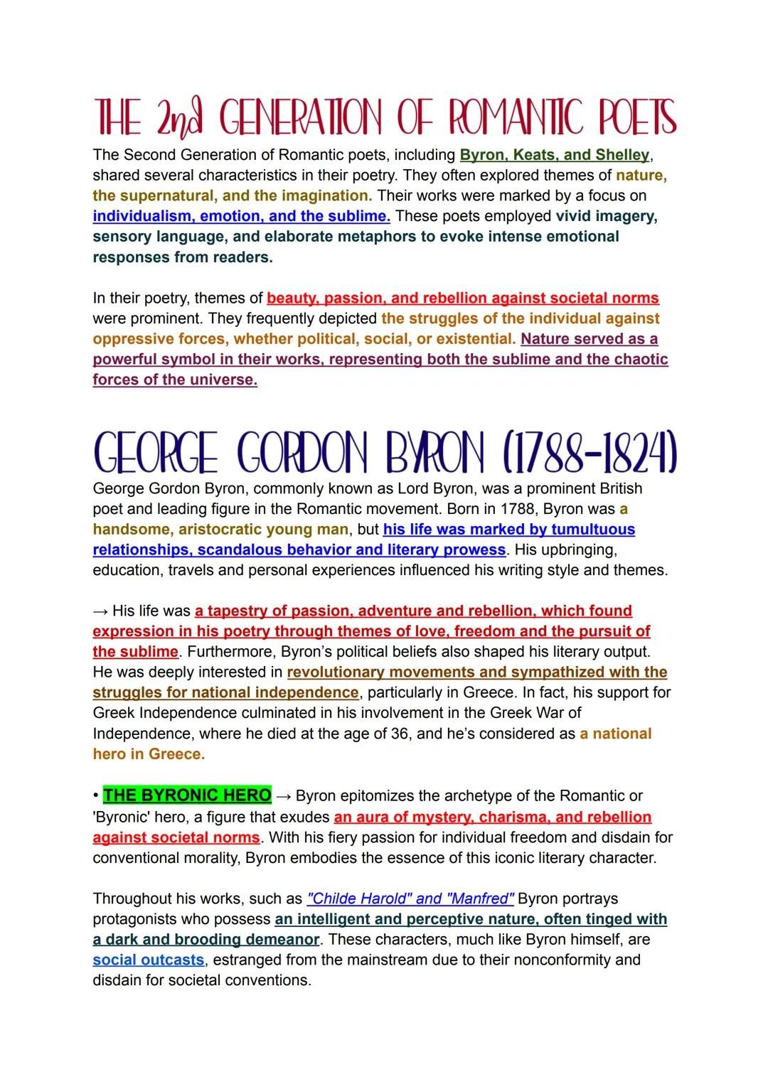 # THE 2nd GENERATION OF ROMANTIC POETS
The Second Generation of Romantic poets, including Byron, Keats, and Shelley,
shared several charact