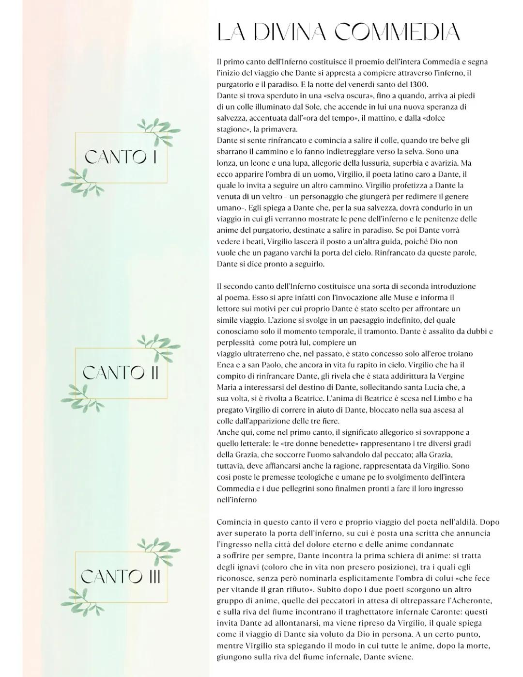la Divina commedia, canto 1, 2 e 3