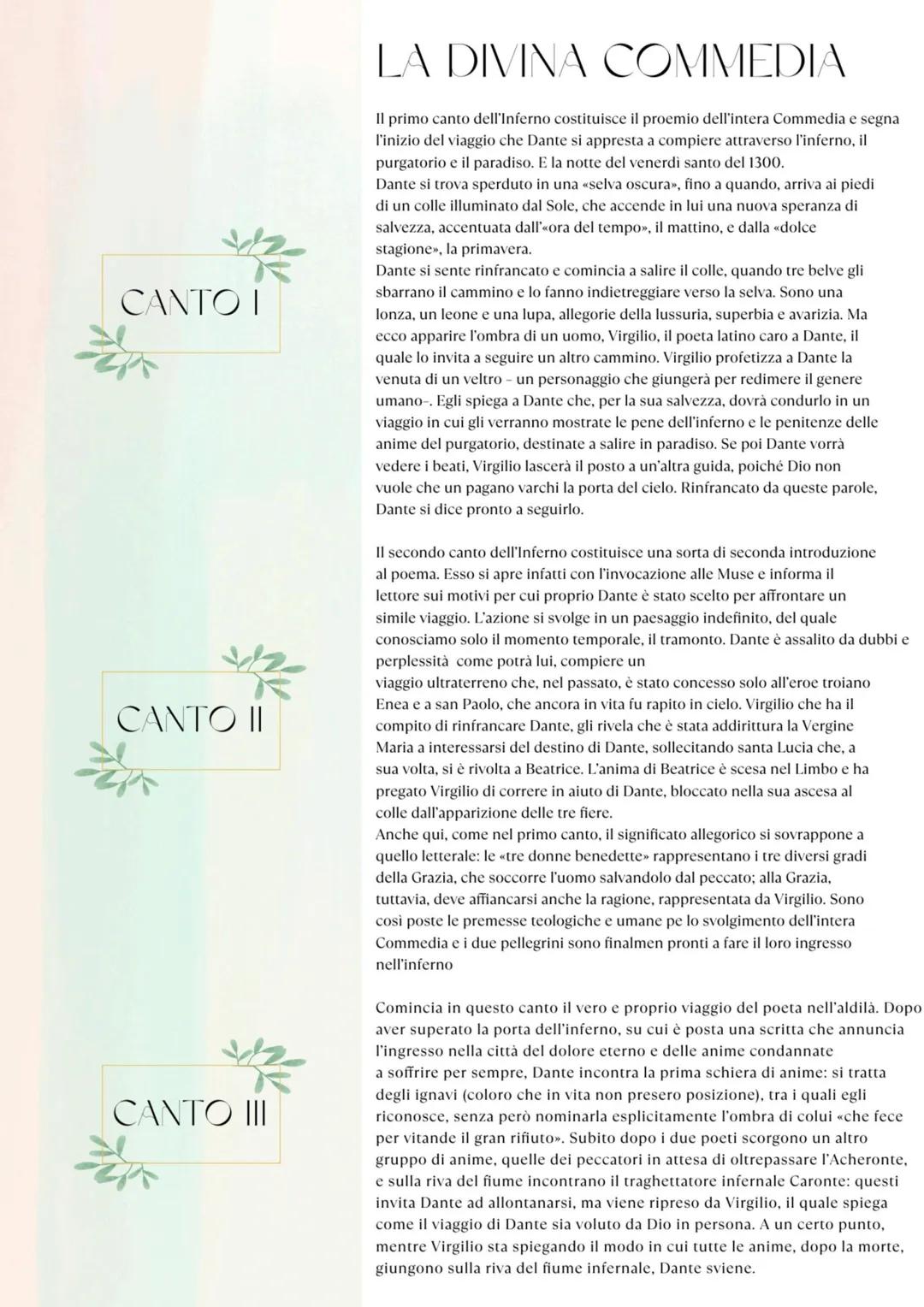 CANTO I
杯
CANTO II
CANTO III
LA DIVINA COMMEDIA
Il primo canto dell'Inferno costituisce il proemio dell'intera Commedia e segna
l'inizio del