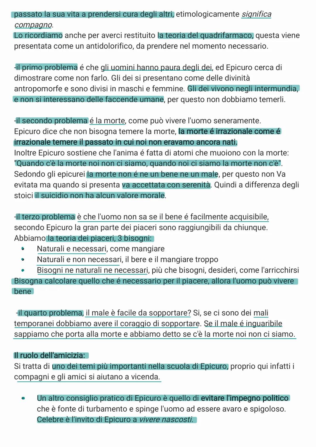 # Epicuro
-> Epicuro é il fondatore dell'epicureismo. Nacque a Samo nel 341 a.C. entrambi i
genitori erano ateniesi, il padre era un maestr