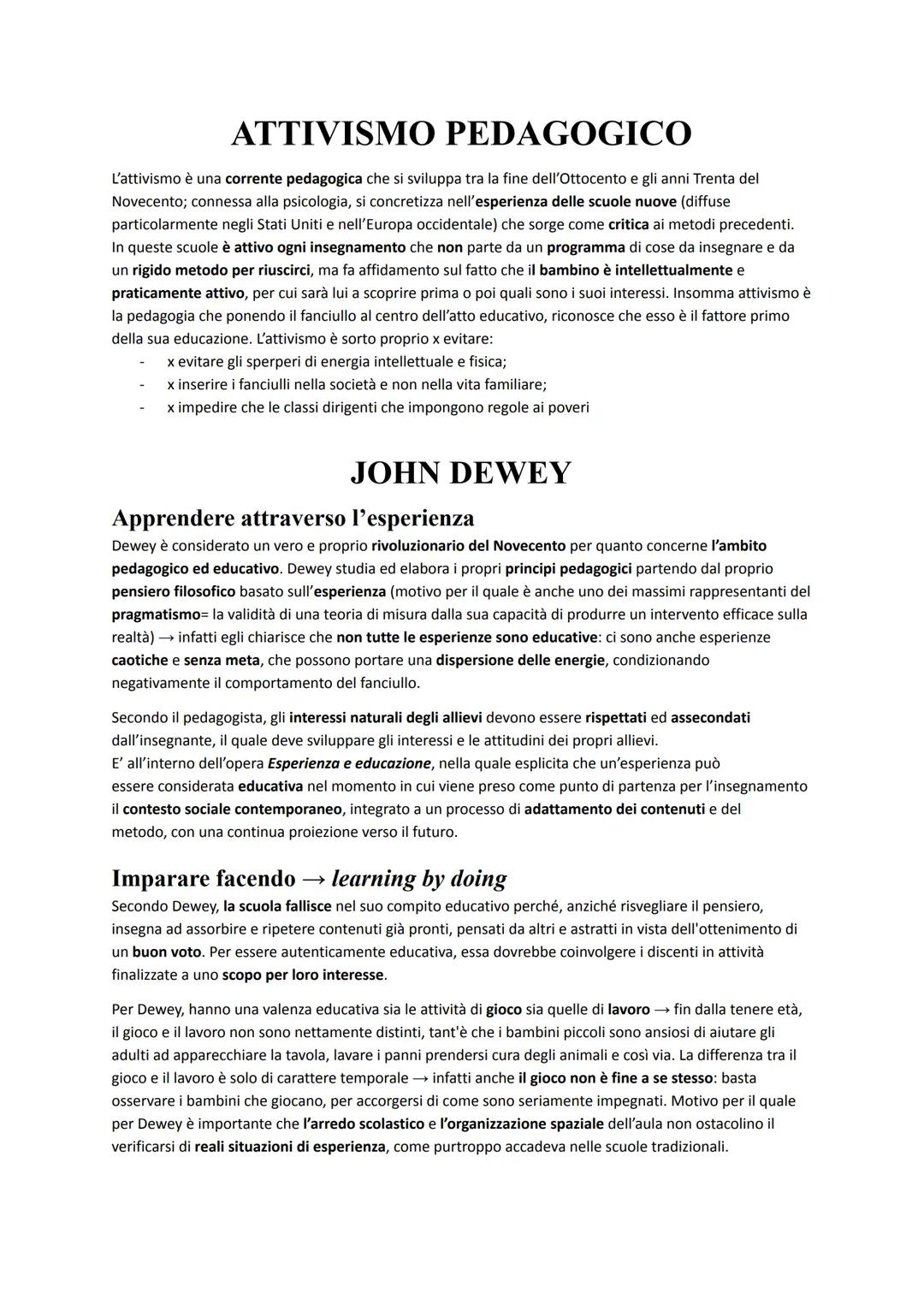 # ATTIVISMO PEDAGOGICO
L'attivismo รจ una corrente pedagogica che si sviluppa tra la fine dell'Ottocento e gli anni Trenta del
Novecento; co