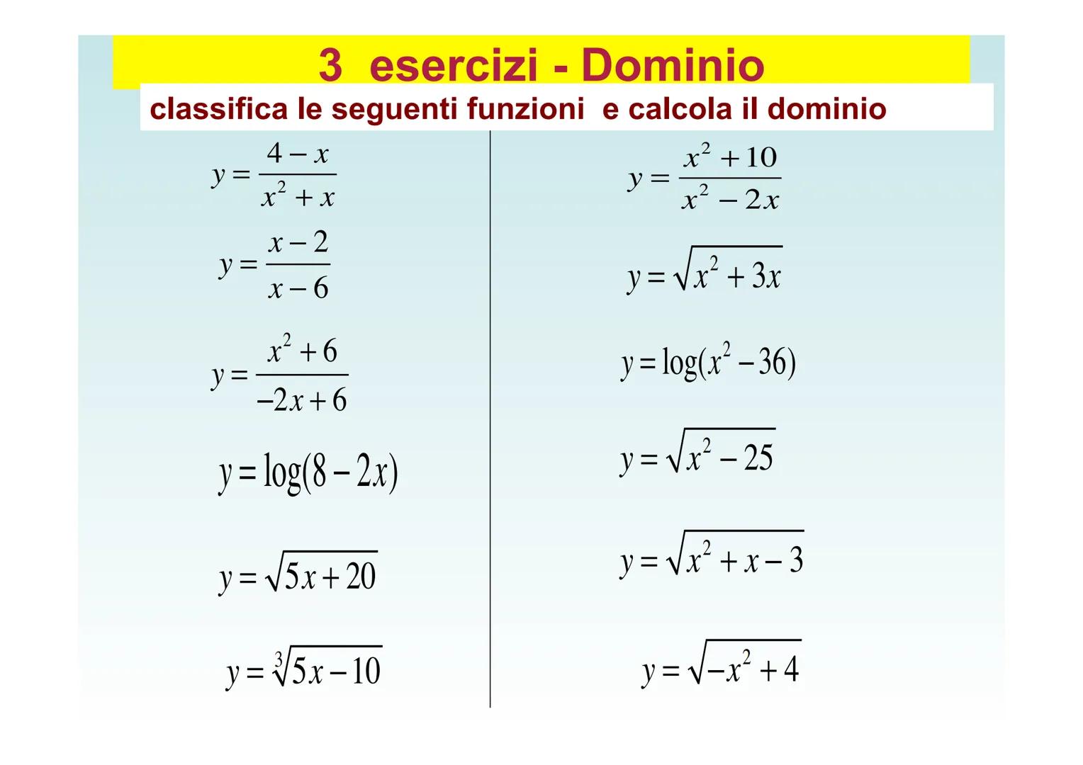 # DOMINIO di FUNZIONI
ESERCIZI CON
SOLUZIONI
REGOLE PER TROVARE IL
DOMINIO
Tutorial della Prof.ssa Barberis Paola - agg 2018 1 esercizi –