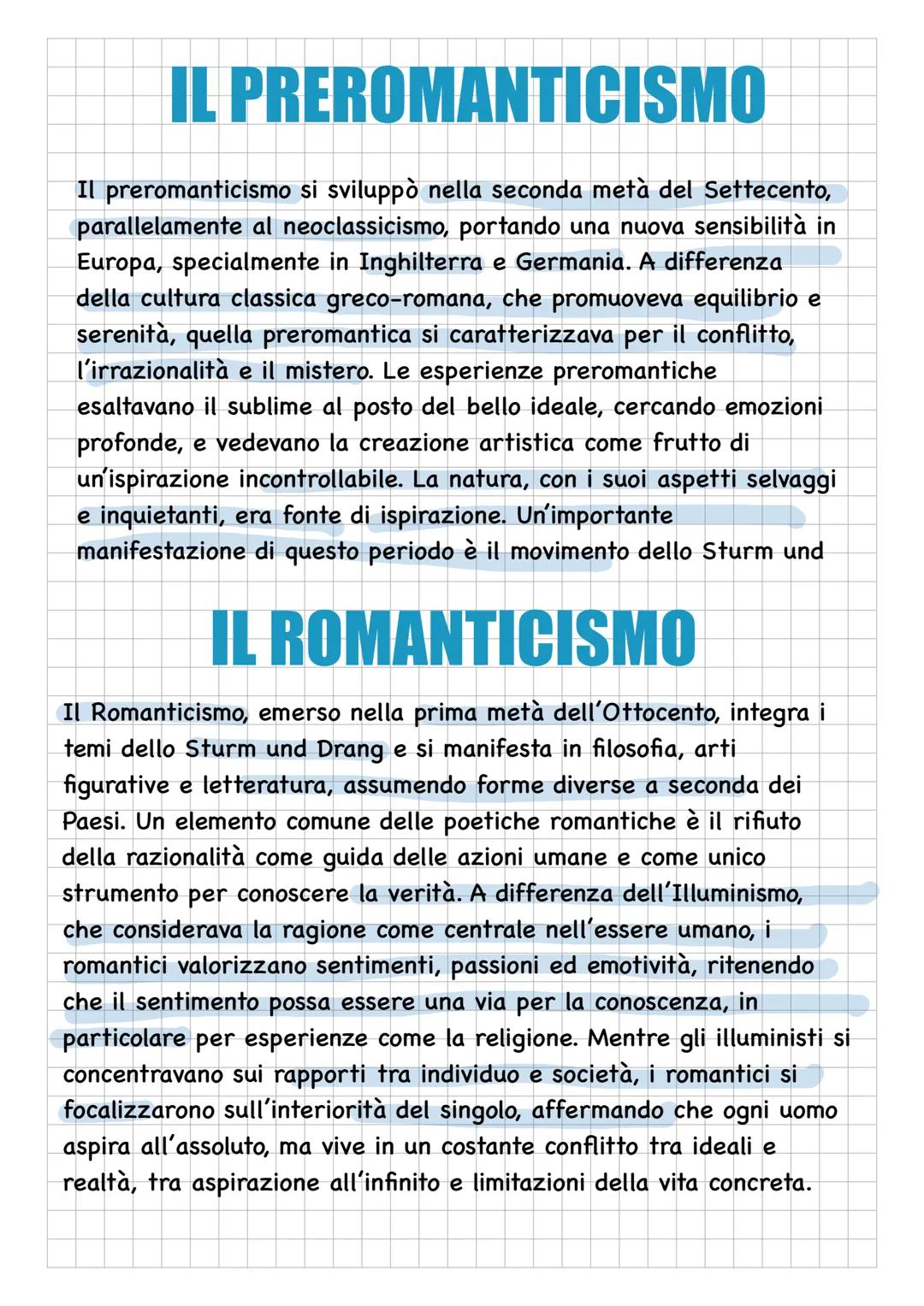 IL PREROMANTICISMO
Il preromanticismo si sviluppรฒ nella seconda metร del Settecento,
parallelamente al neoclassicismo, portando una nuova se