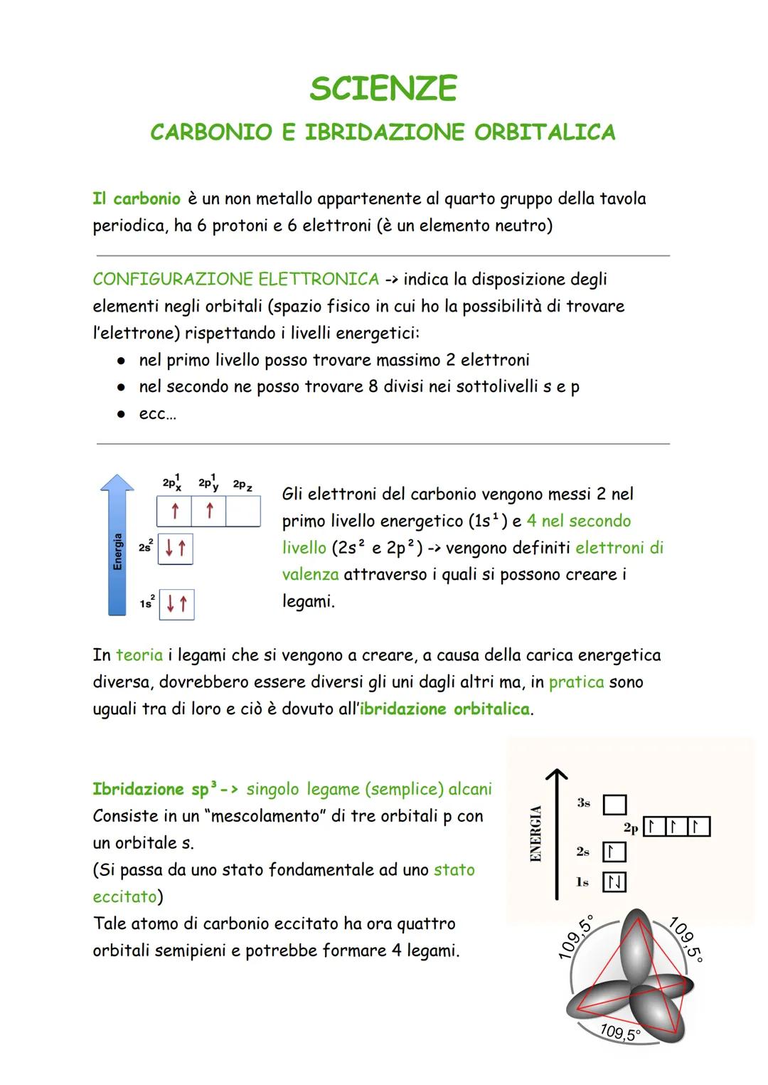# SCIENZE
# CARBONIO E IBRIDAZIONE ORBITALICA
Il carbonio รจ un non metallo appartenente al quarto gruppo della tavola
periodica, ha 6 prot