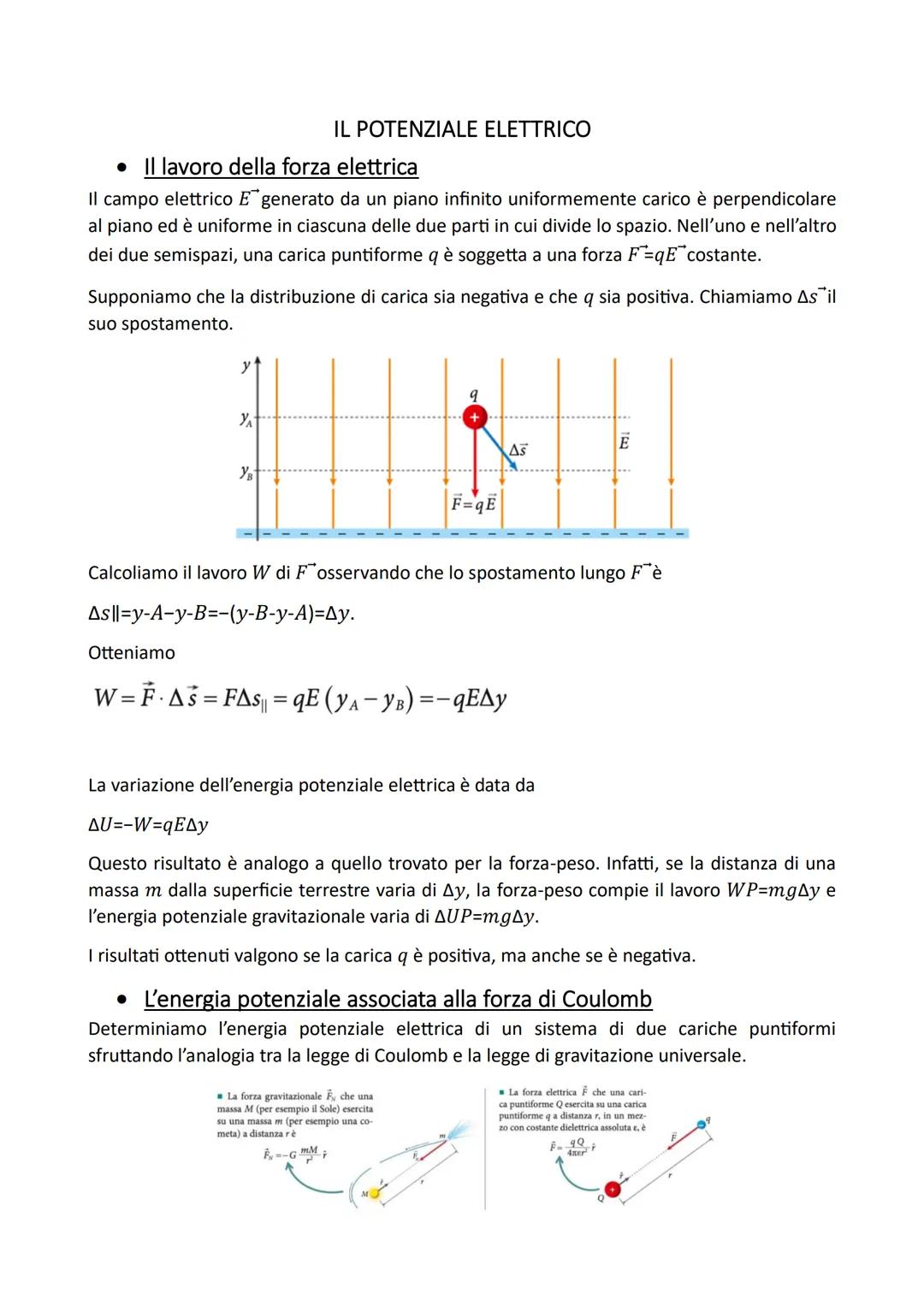 # IL POTENZIALE ELETTRICO
• II lavoro della forza elettrica
Il campo elettrico E generato da un piano infinito uniformemente carico è perp