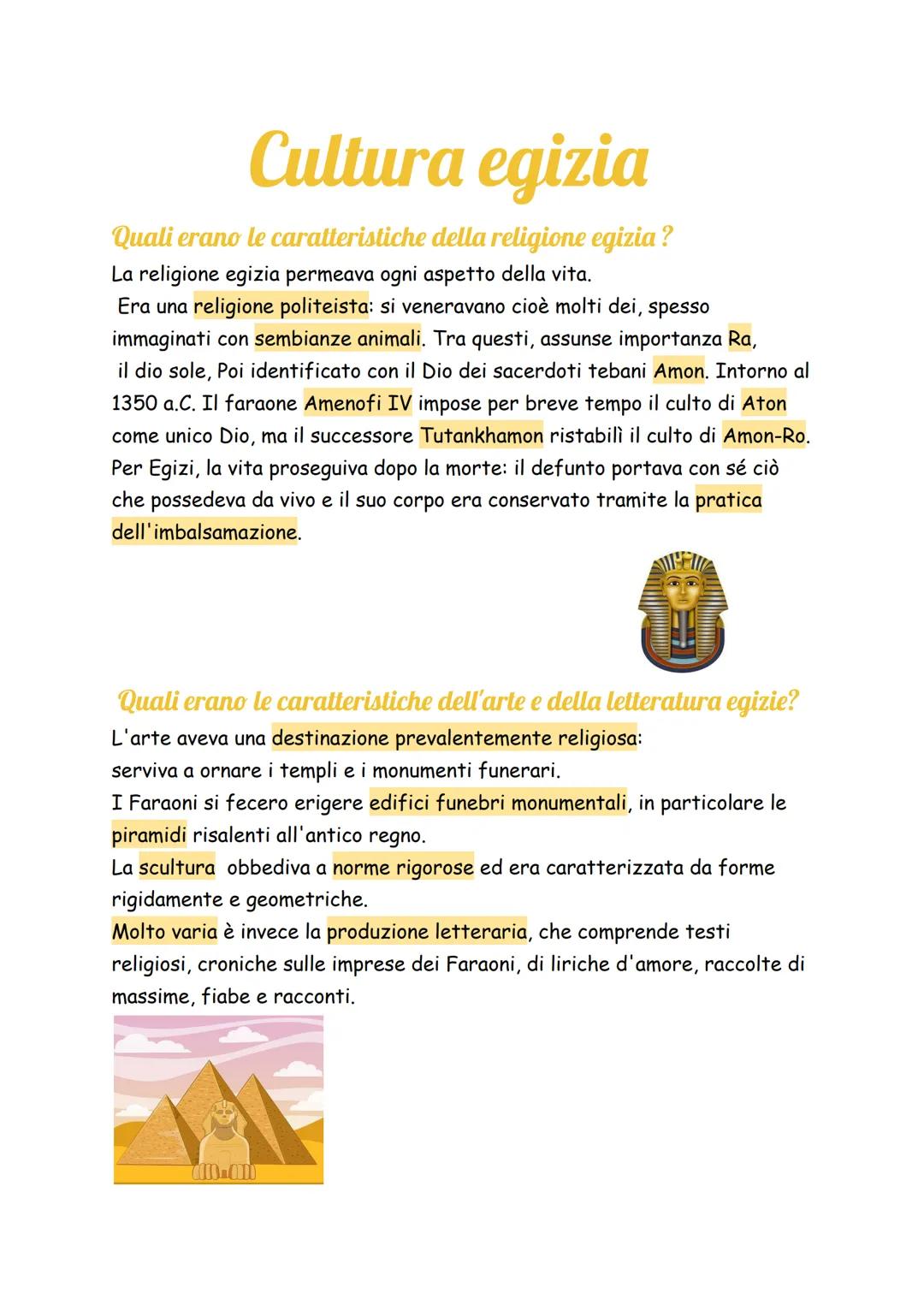 La civiltà Egizia
•Concetti chiave
La civiltà Egizia sorse nel IV millennio a.C. lungo il tratto finale del
Nilo: le piene del fiume, che re