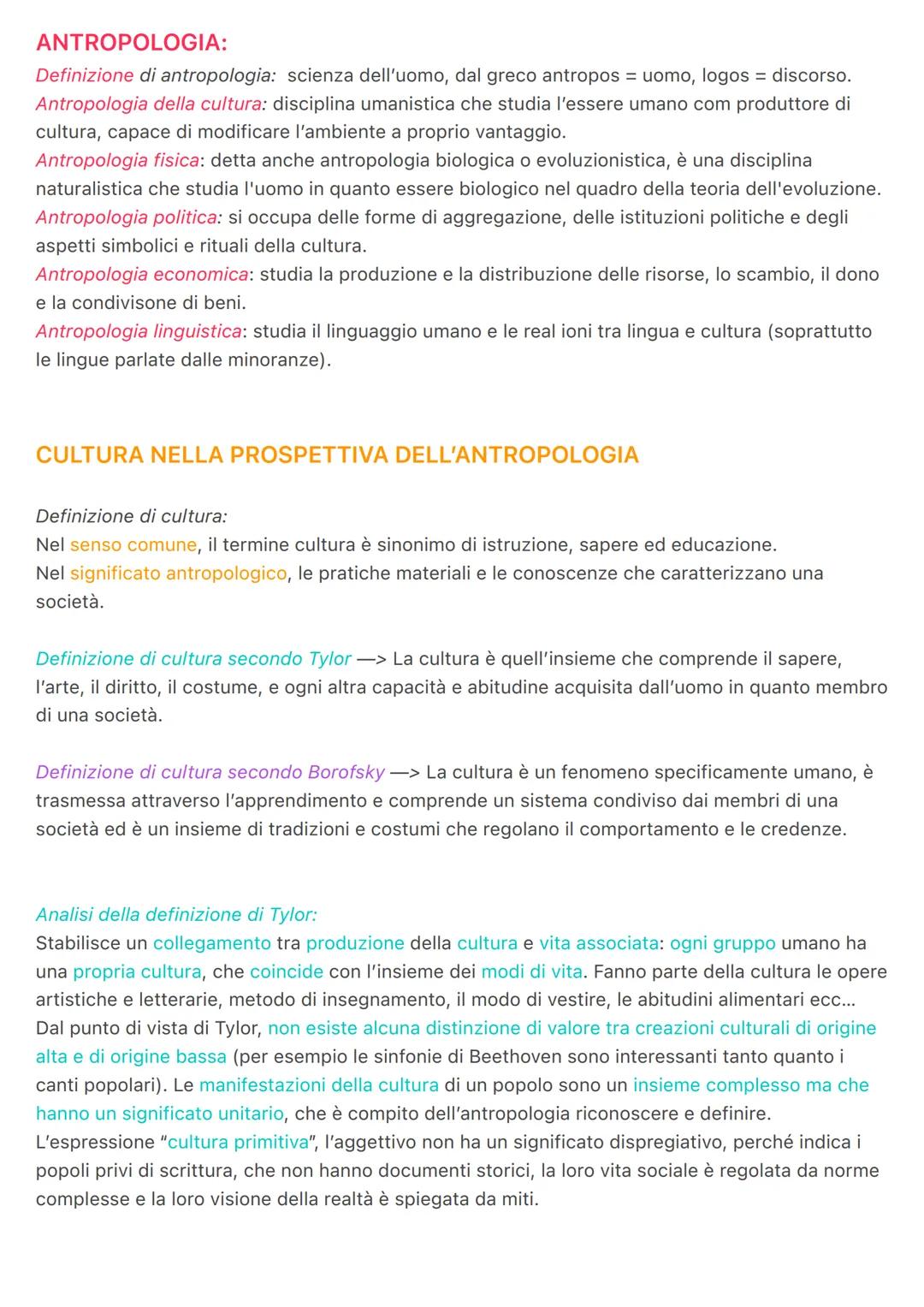 # ANTROPOLOGIA:
Definizione di antropologia: scienza dell'uomo, dal greco antropos = uomo, logos = discorso.
Antropologia della cultura: dis