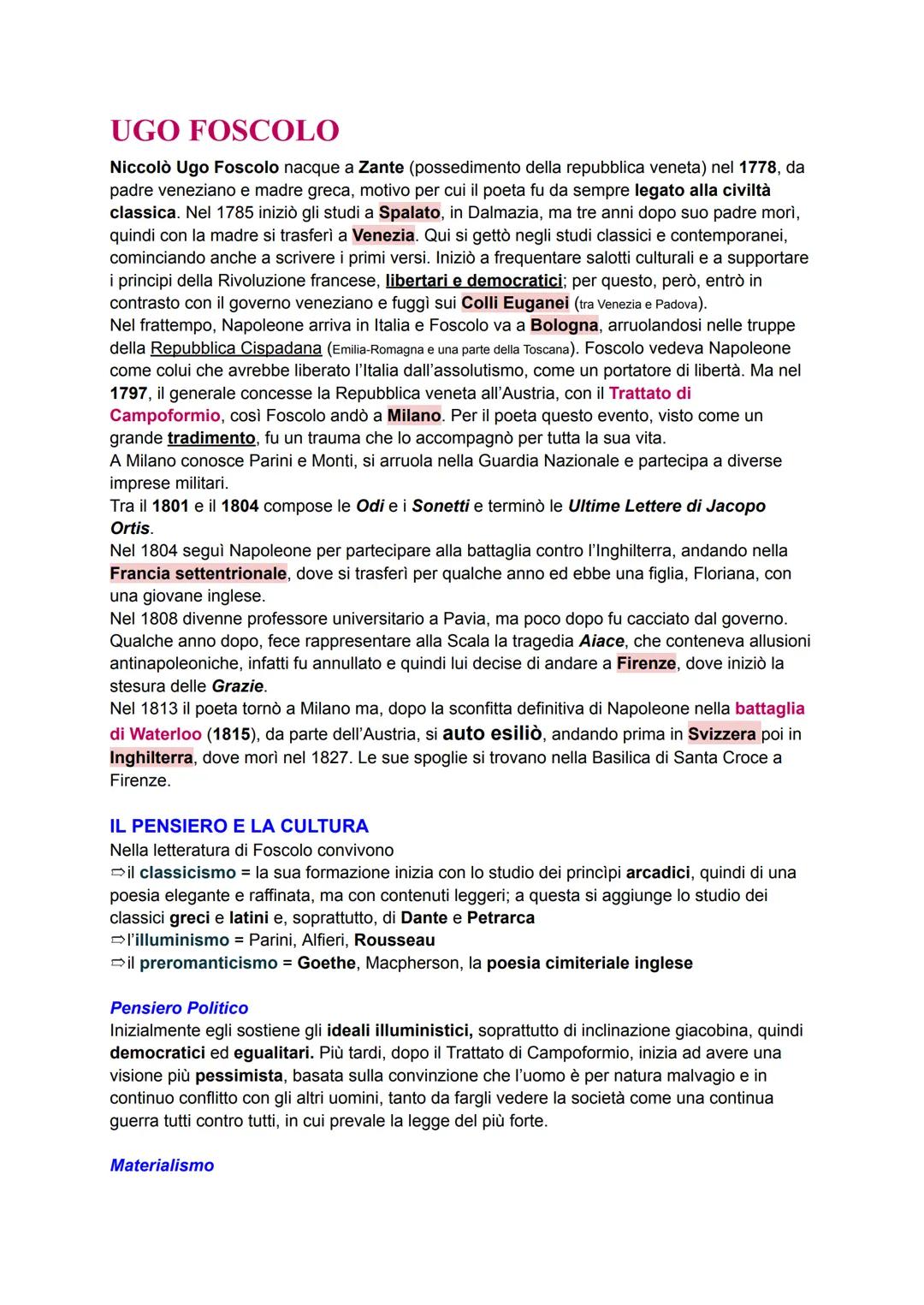 # UGO FOSCOLO
Niccolò Ugo Foscolo nacque a Zante (possedimento della repubblica veneta) nel 1778, da
padre veneziano e madre greca, motivo
